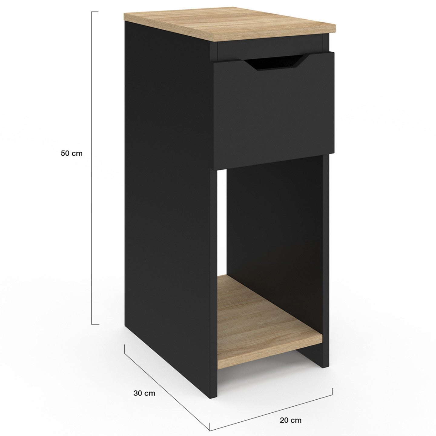 Lot de 2 tables de chevet ANOUK 1 tiroir avec niche noir et bois - 4