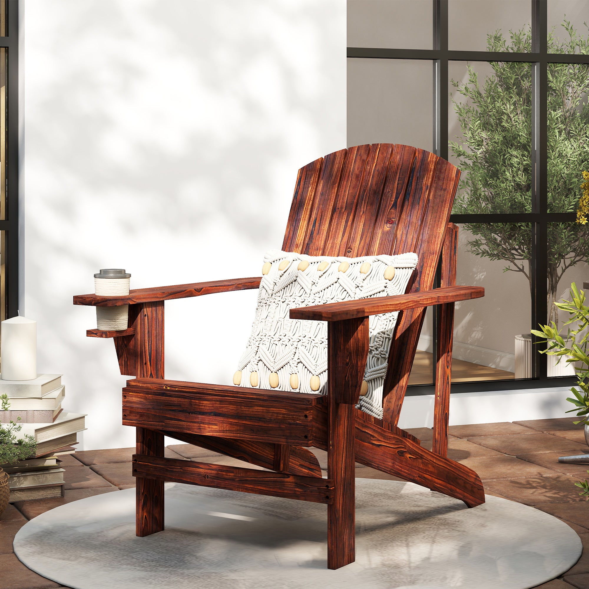 Chaise de Jardin en Bois d'Acacia - COSTWAY - Fauteuil Design Adirondack - Charge 160 kg - pour
