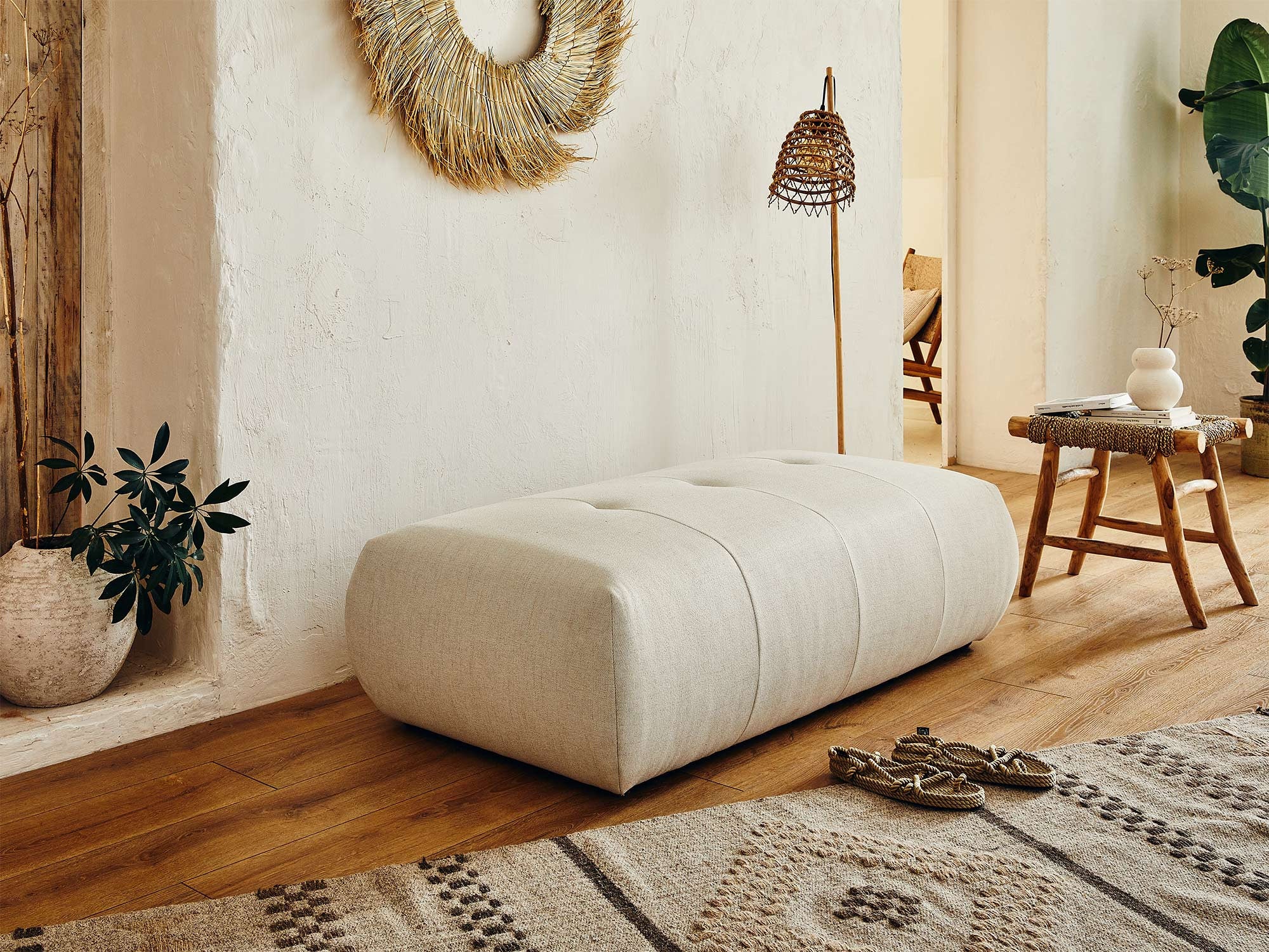 Pouf en tissu 131*68*42 cm beige - ONYX - Best Mobilier - 2