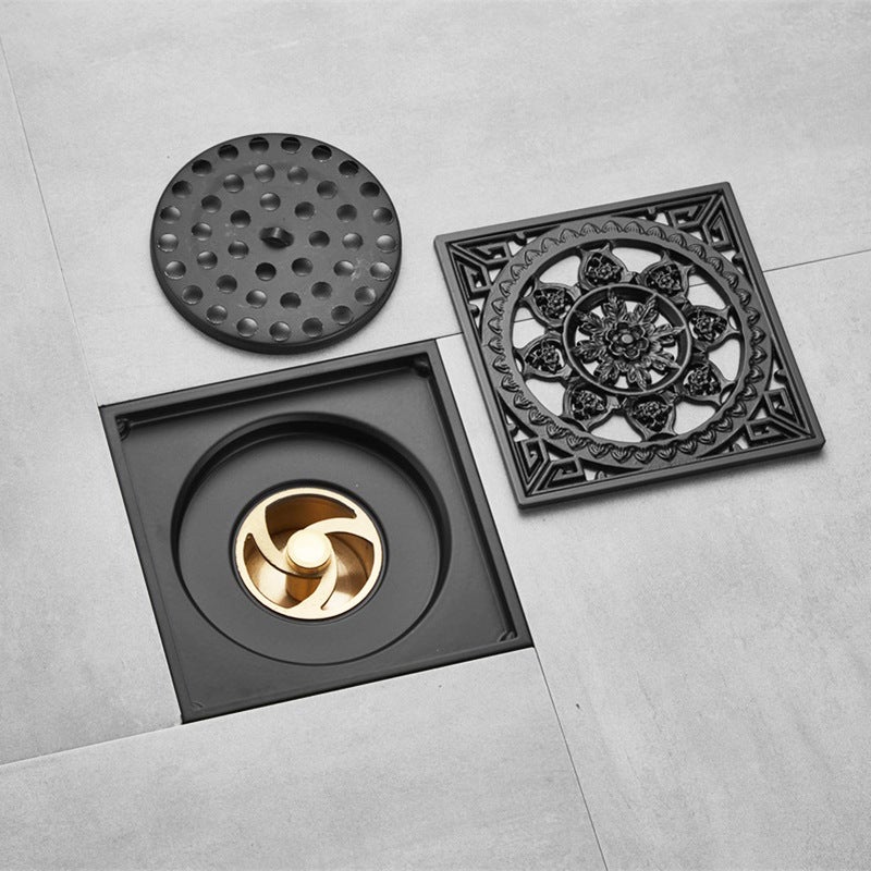 Siphon De Douche Carré 10x10cm Cuivre Noir - Drain Européen Rétro Avec Filtre Anti-Cheveux