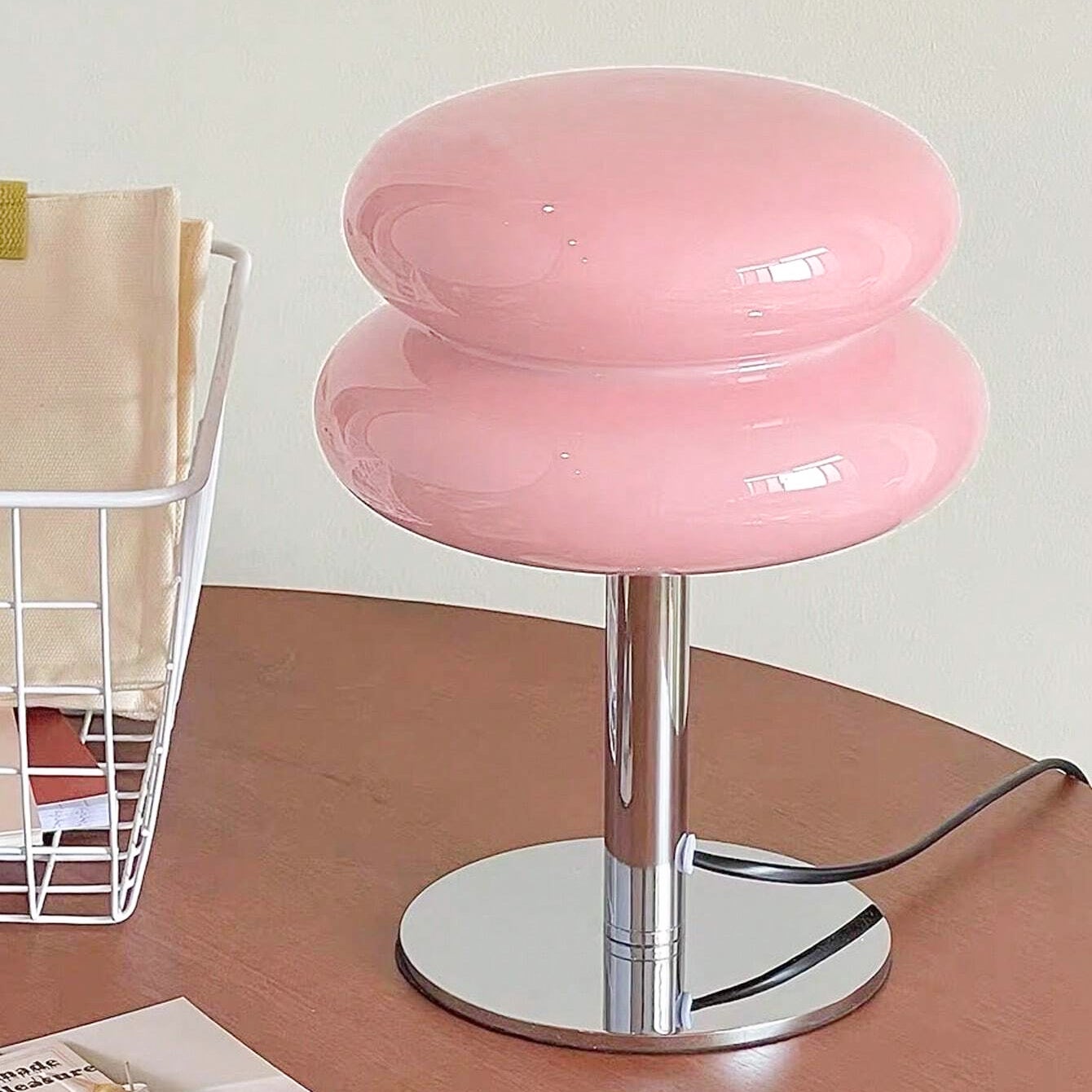 Lampe de table LED, lumière d'ambiance rétro en verre, lampe de bureau mignonne, lampe de chevet USB (rose) - 4