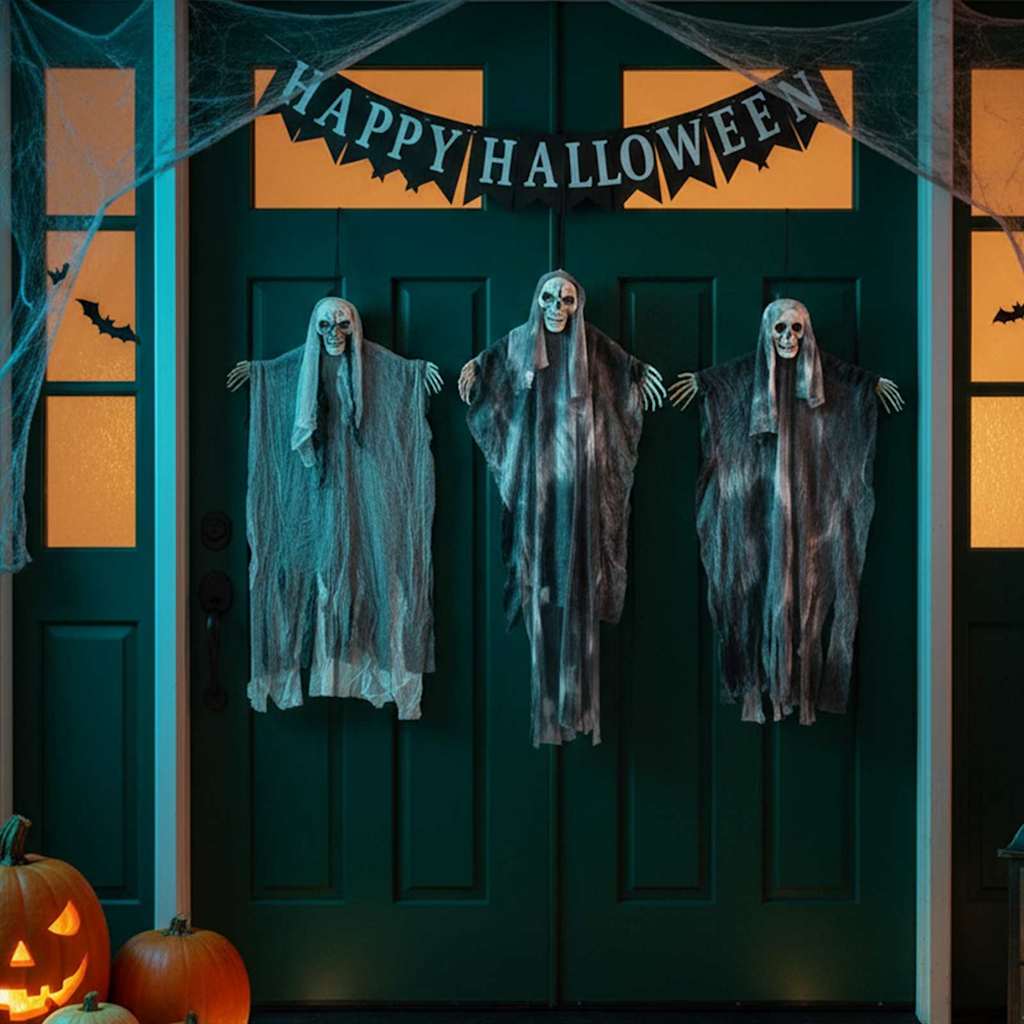 Zawieszany Duch Halloween 3 pcs Czarny 66 x 110 cm Poliester vidaXL