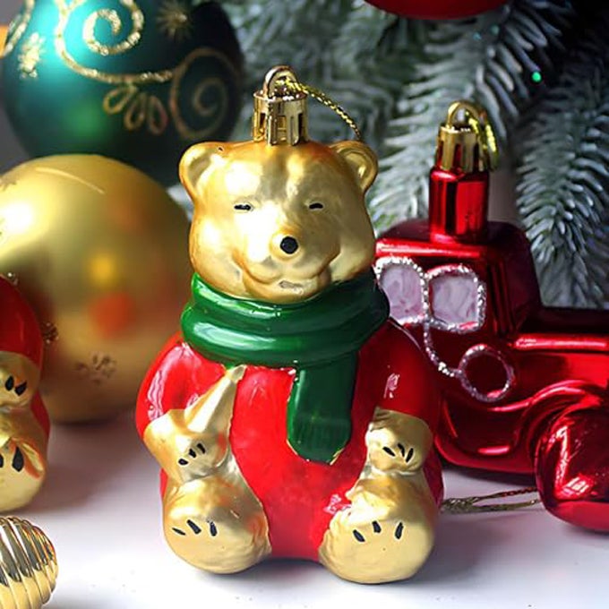 Adorno navideño de oso - Adorno navideño rojo y verde irrompible para árbol de Navidad - Juego de decoración para árbol de Navidad 2025 - 2