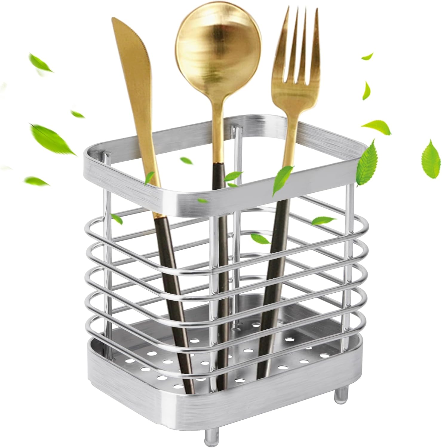 Ociekacz na sztućce ze stali nierdzewnej, metalowy uchwyt na sztućce, stojak na przybory kuchenne do przechowywania noży, widelców, łyżek i pałeczek