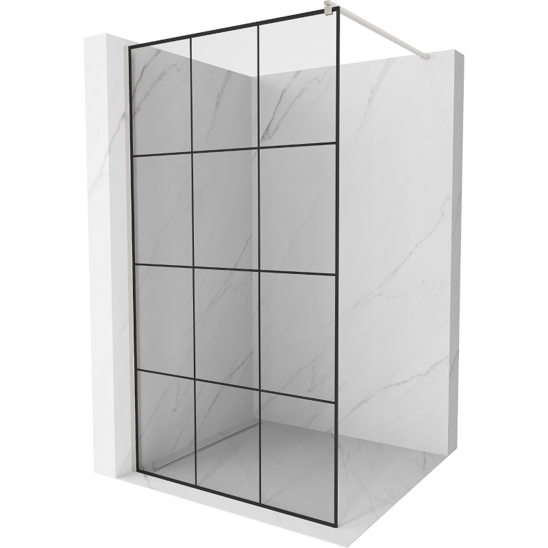 Mexen Kioto ścianka prysznicowa Walk-in 120 x 200 cm, czarna kratka 8 mm, nikiel szczotkowany - 800-120-101-97-77
