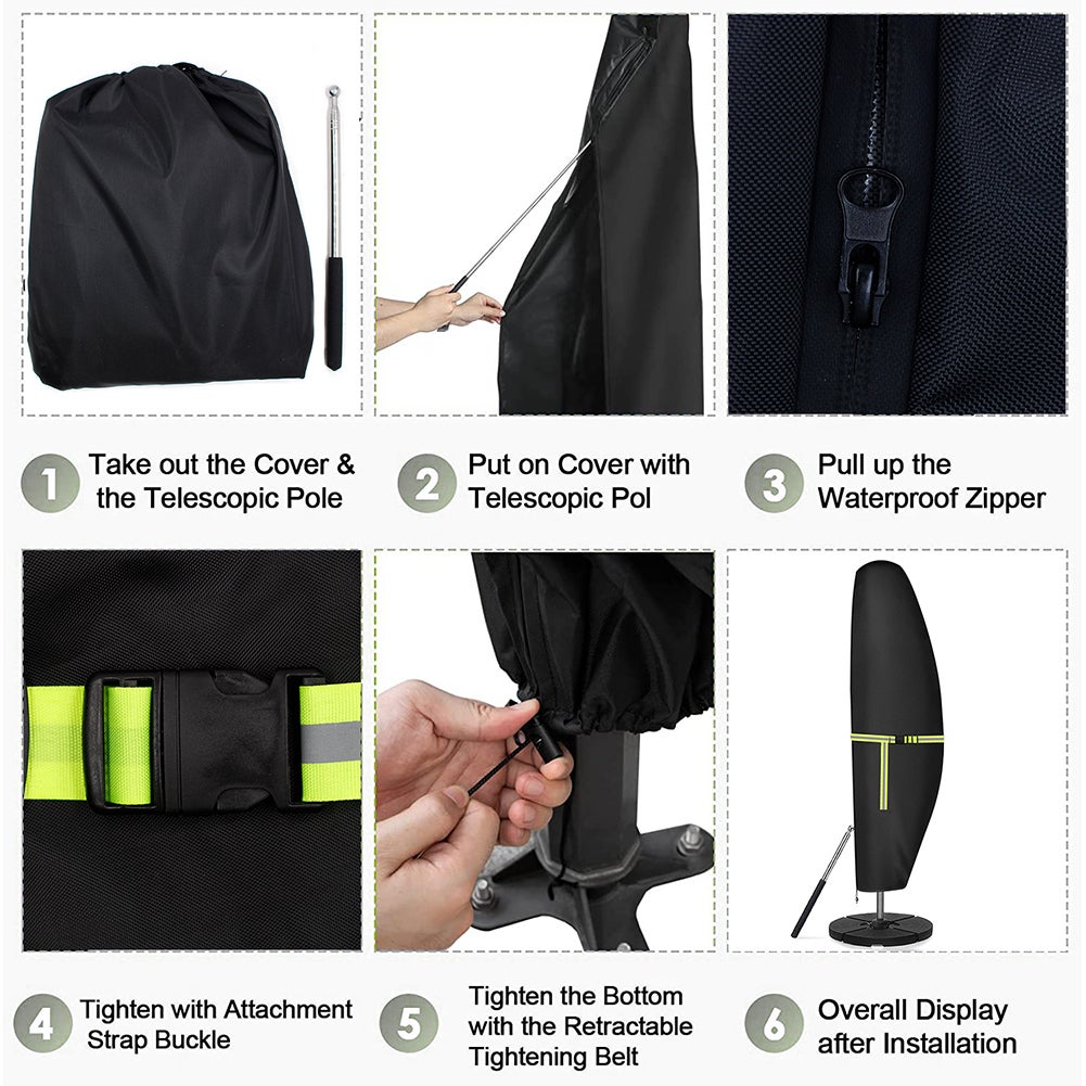 20pc Housse pour Parasol Déporté 3PC420D Oxford Style Banane pour Parasols à Mât Télescopique de 210 cm - Jardin Balcon - 5