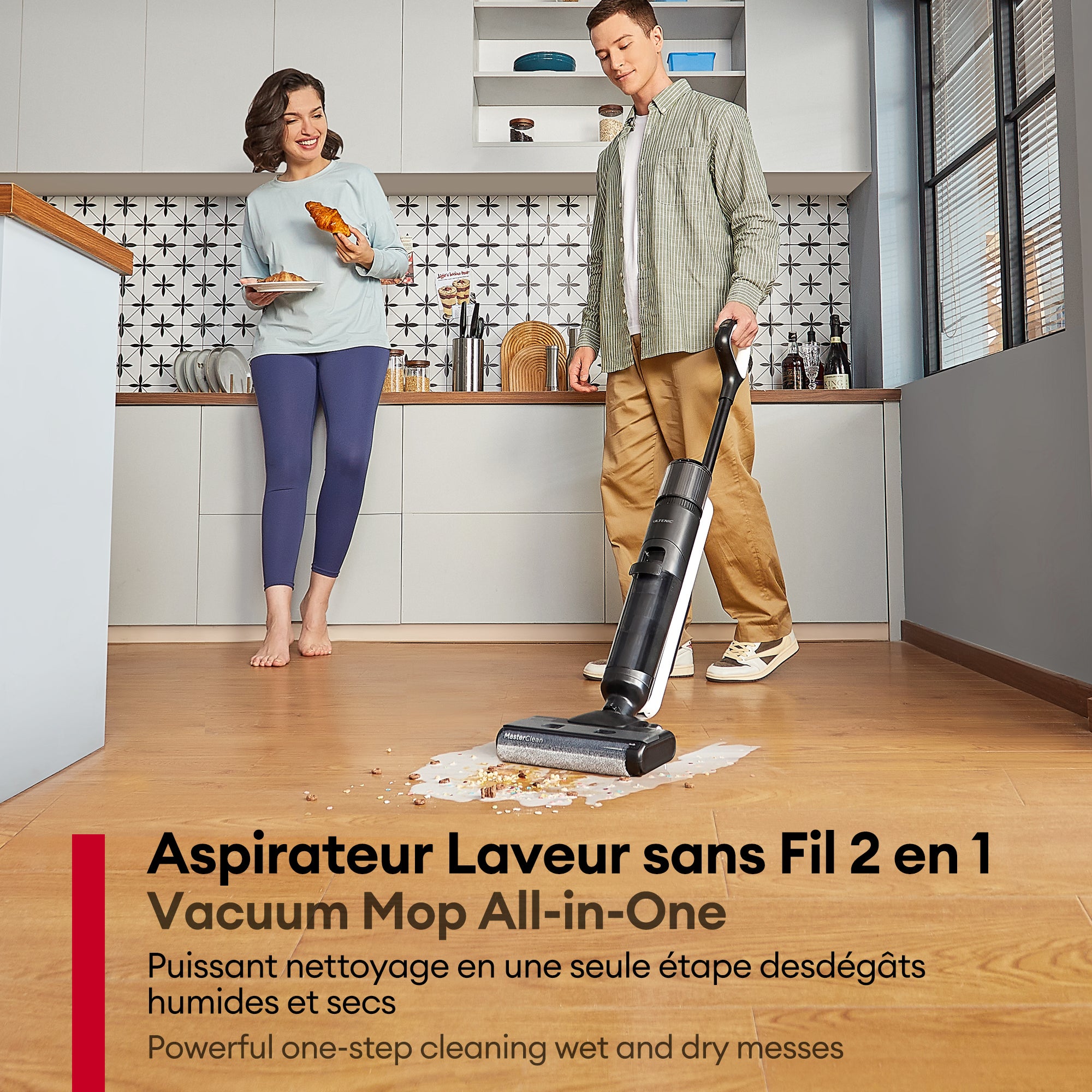 Aspirateur Balai sans Fil Humide et Sec en 1, Autonomie 50min