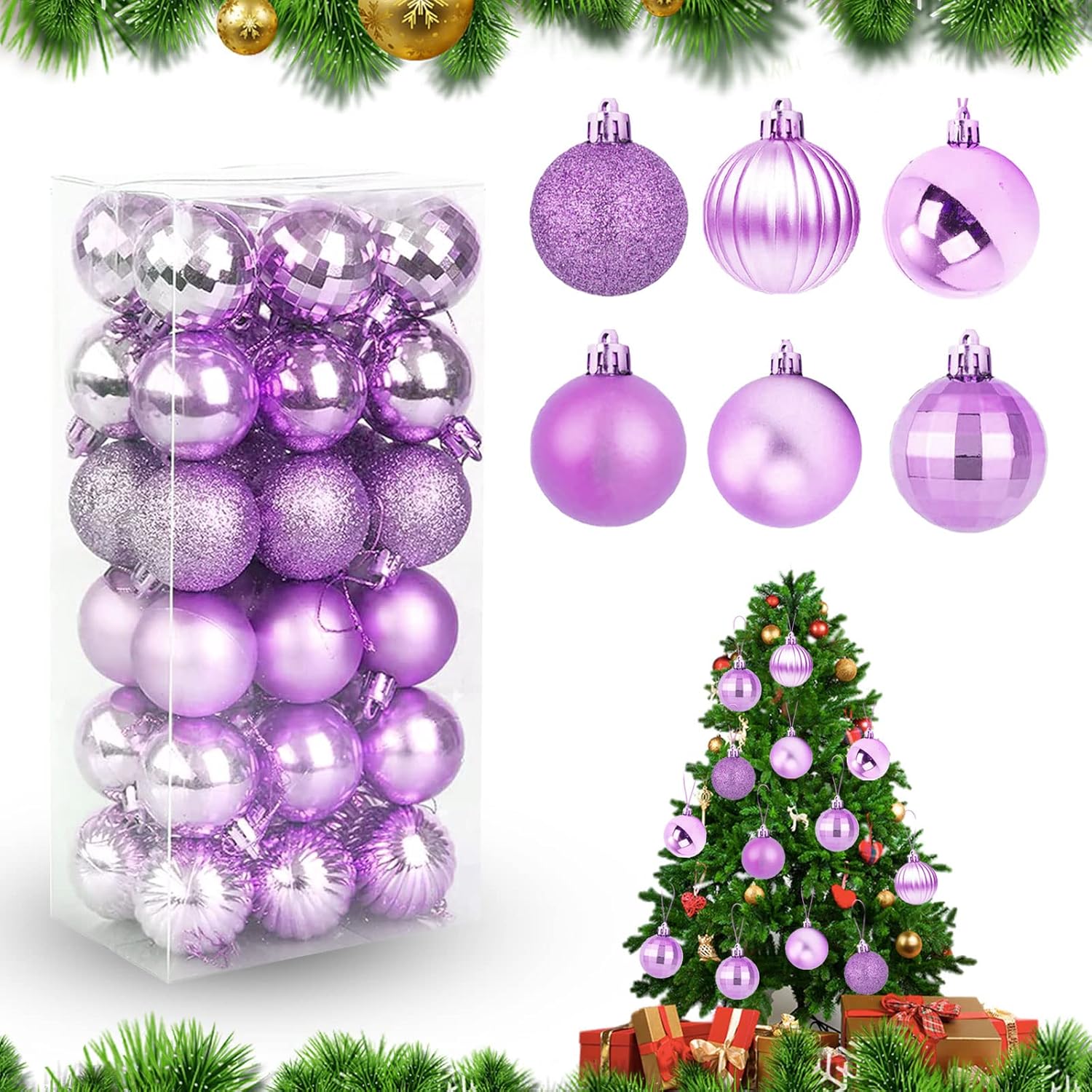 Palline per albero di Natale Palline di vetro color albicocca argento 5cm 24 pz-24657