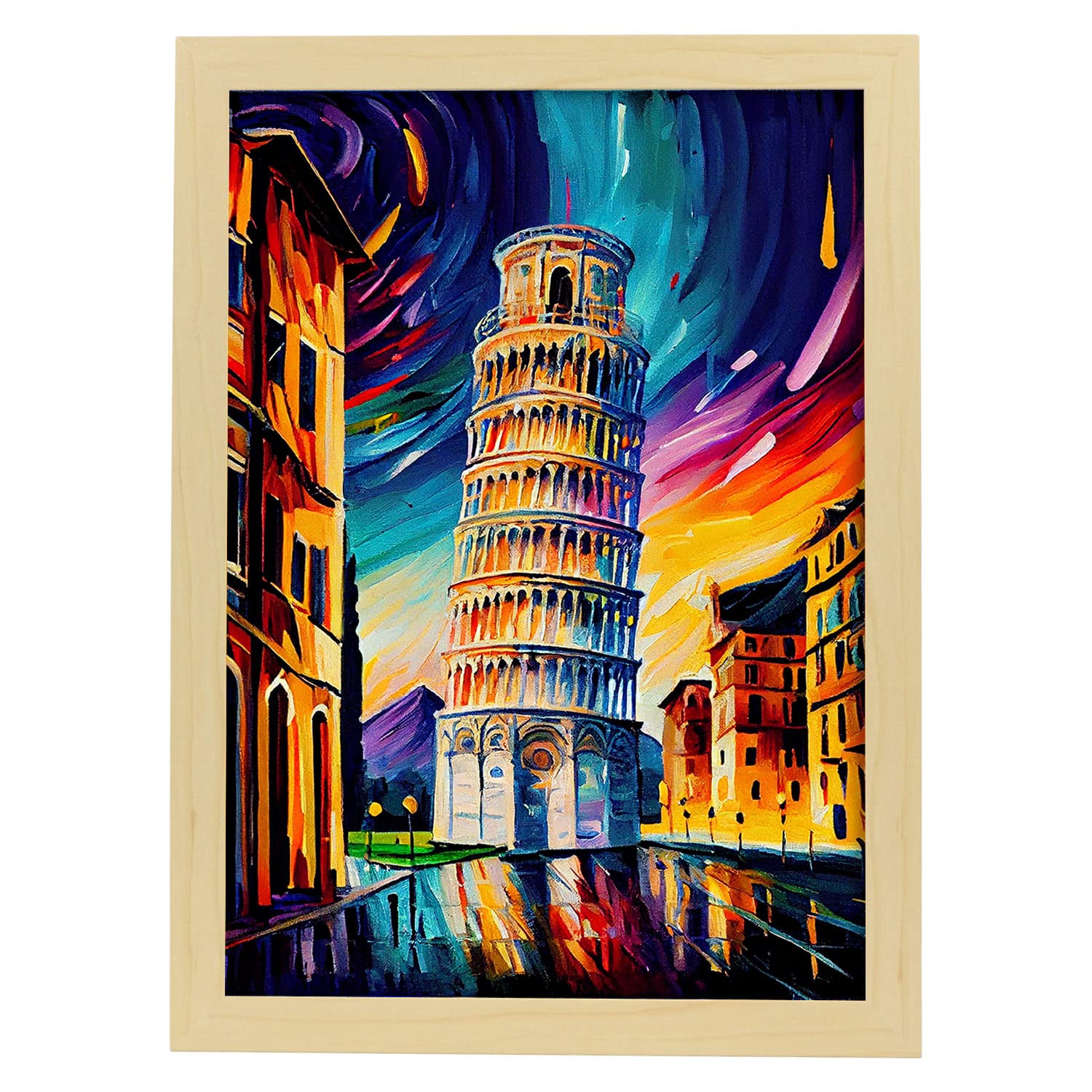 Nacnic poster de torre de pisa en estilo pintura al óleo ilustraciones de monumentos en estilo fotográfico a todo color diseño y a3 marcos madera