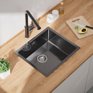 Cecipa max Évier de Cuisine 1 Bac Évier de Cuisine En Acier Inoxydable, Évier Encastré, 50*44CM, Noir Anthracite,EU Modèle