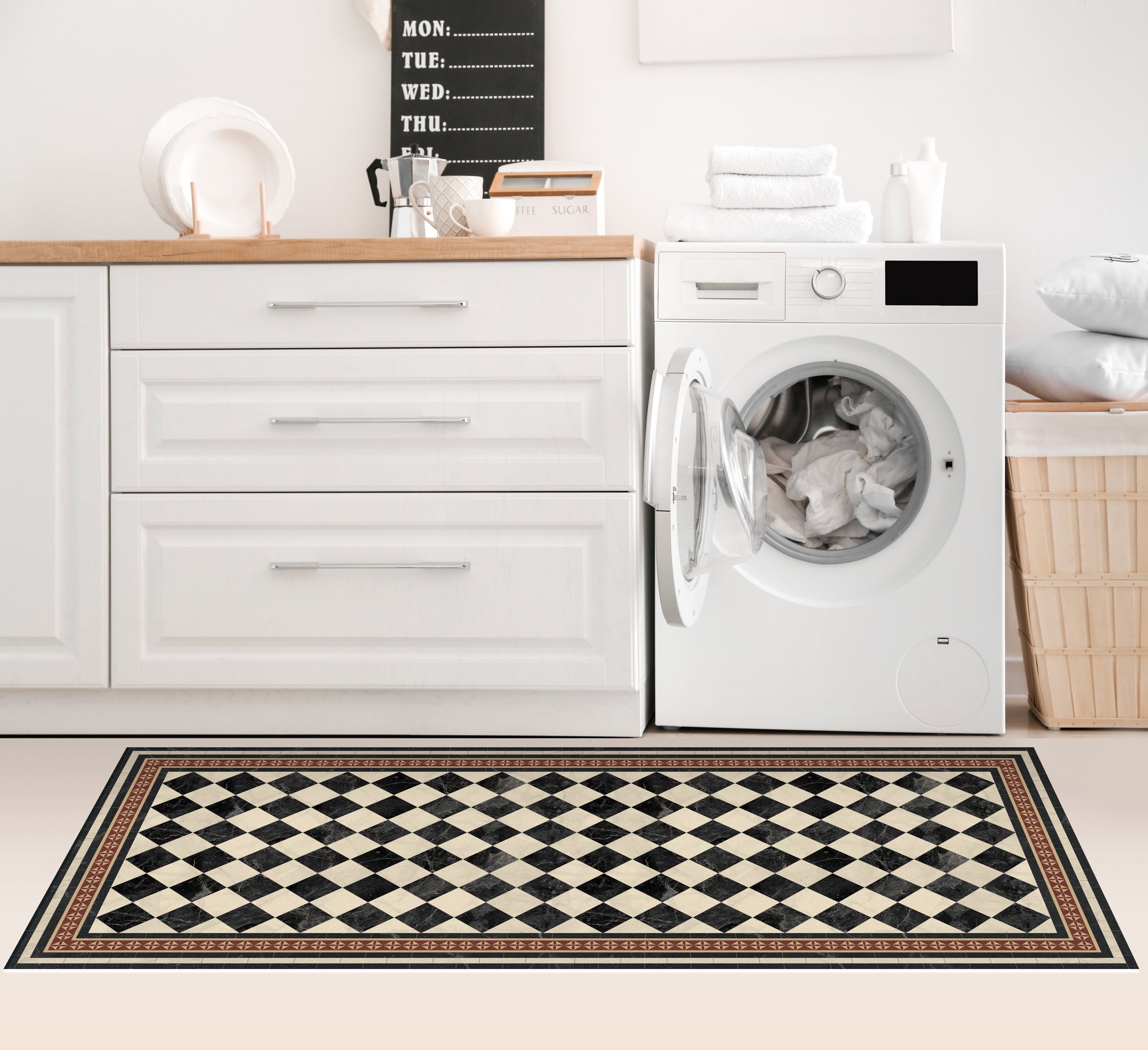 Tapis antidérapant en vinyle Scacchi 200x300 cm - PVC imprimé, lavable, ignifuge, pour le salon ou la cuisine, style hydraulique - 7