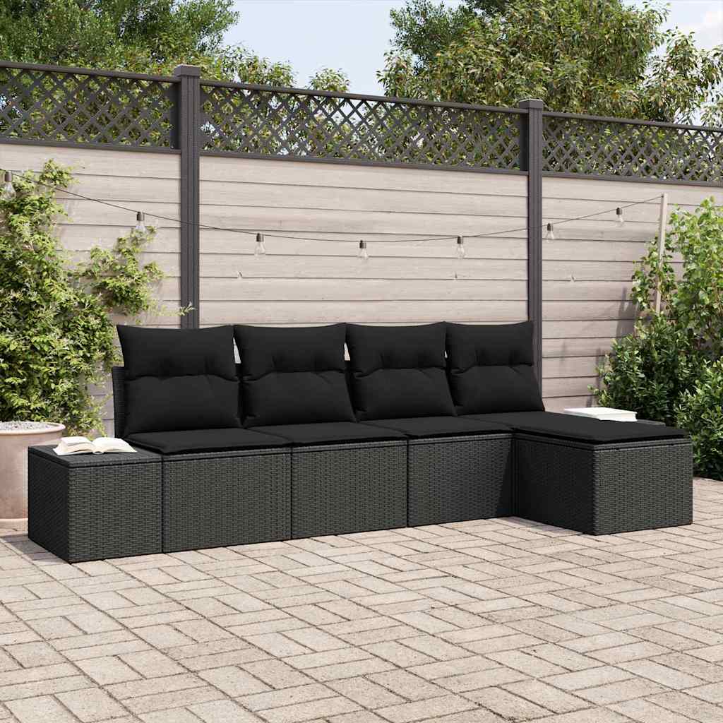 Zestaw Sof na Ogród z poduszką 5 pcs Czarny polirattan vidaXL