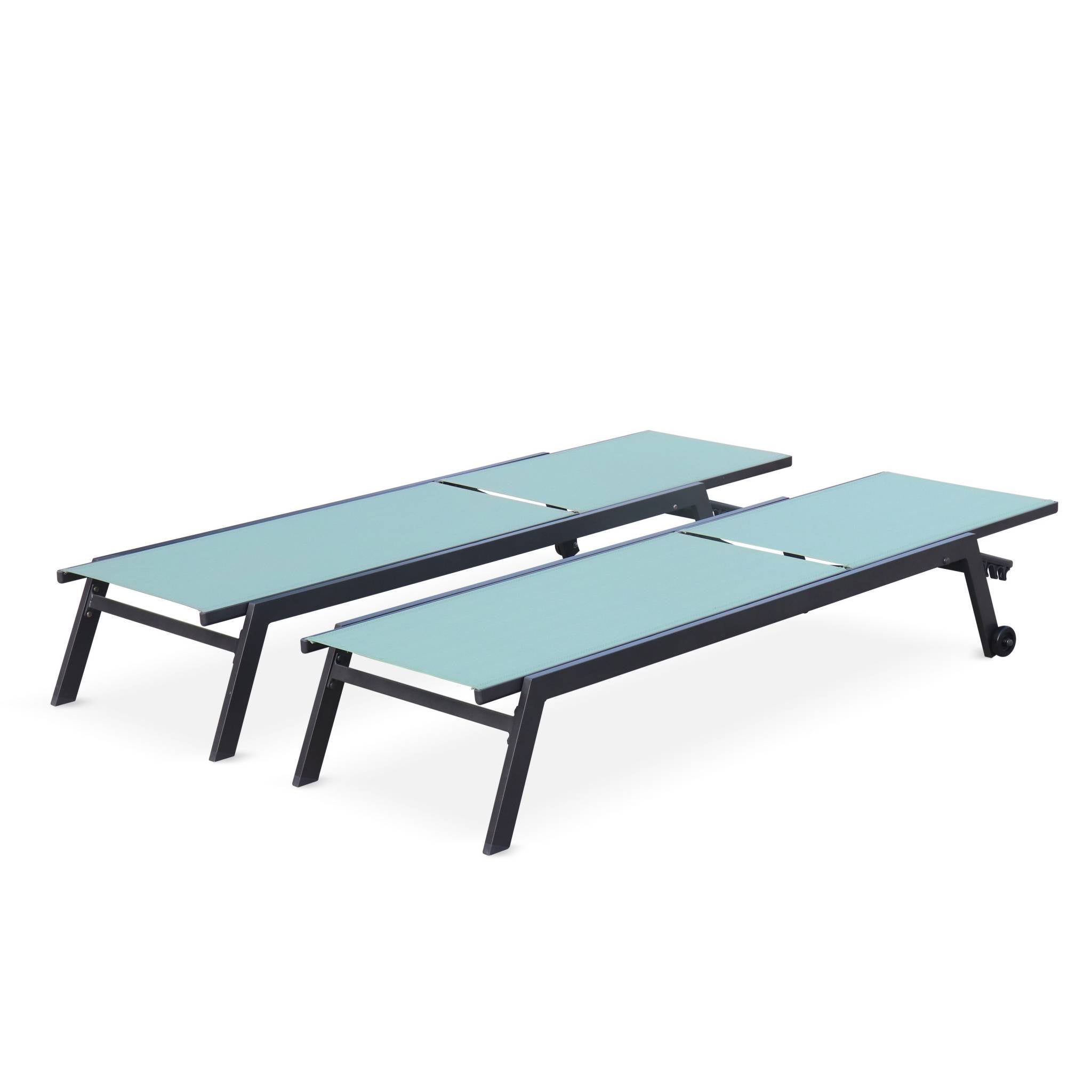 Set di 2 lettini prendisole in alluminio e textilene multiposizione, Antracite - 3