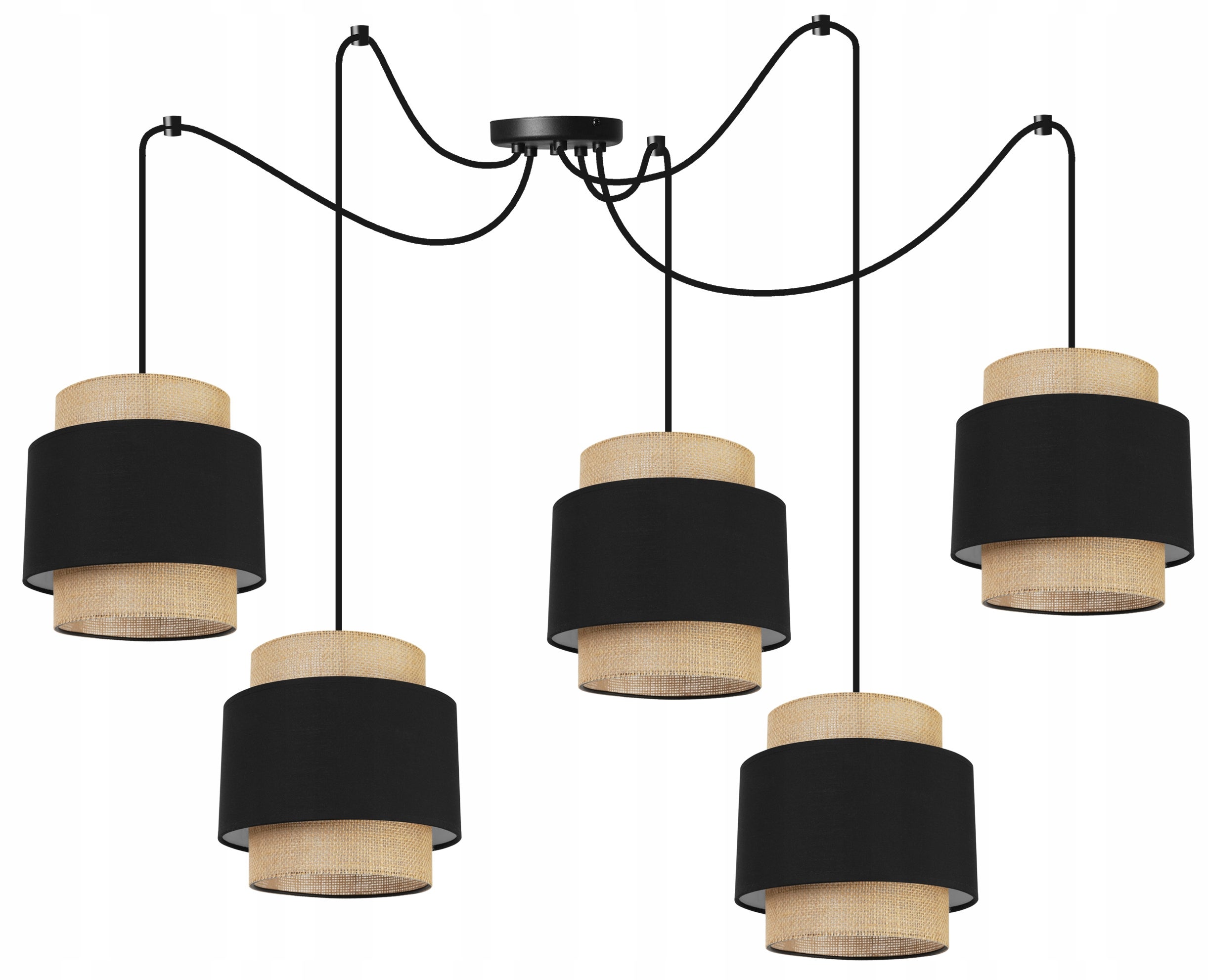 Lampa sufitowa wisząca Boho Pająk loft 5xE27 abażur juta czarny Light Home LH