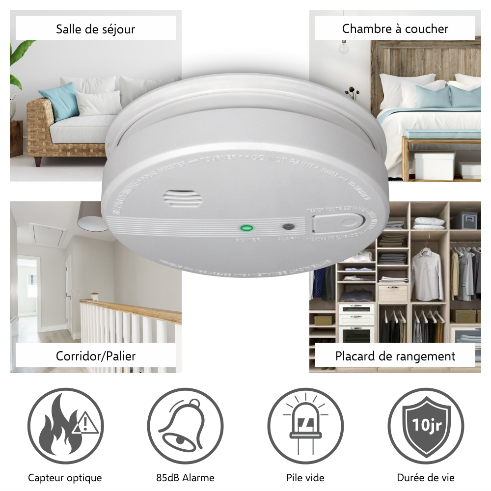 ELRO FS1105P Détecteur de fumée - 230V - Branchement secteur - avec  batterie de secours 5 ans - Conforme à la norme européenne EN14604