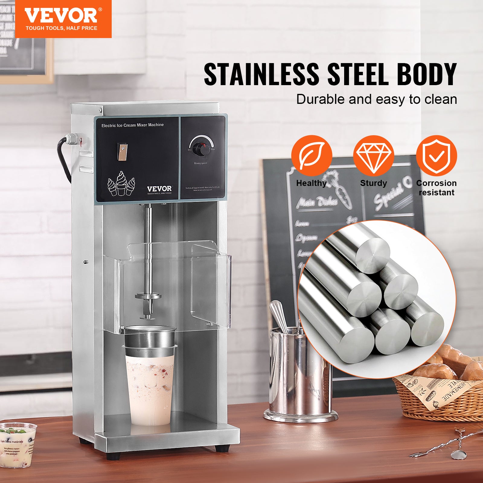 Mélangeur à Crème Glacée VEVOR - 750 W, 1740 Tr/min - Cuve Acier Inoxydable 304, 2 Trémies 5 L - Pour Glaces, Smoothies, Desserts