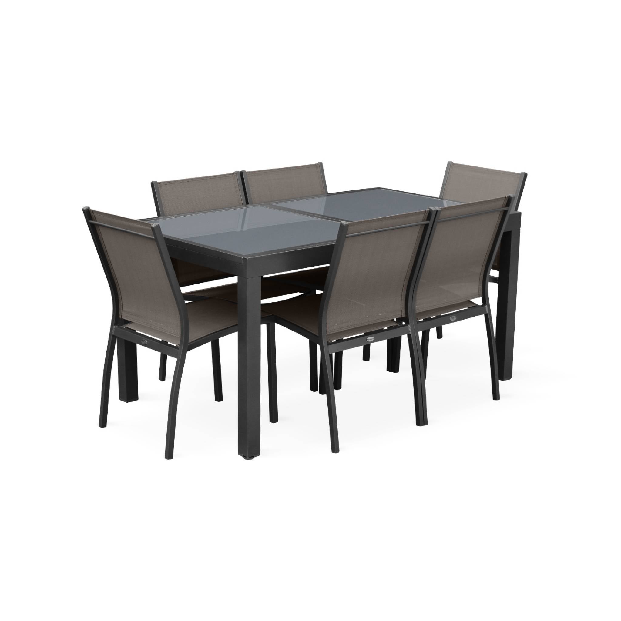 Table de jardin extensible aluminium + 6 assises - Orlando Gris taupe - Table en aluminium 150/210cm. plateau de verre. rallonge et 6 chaises en - 2