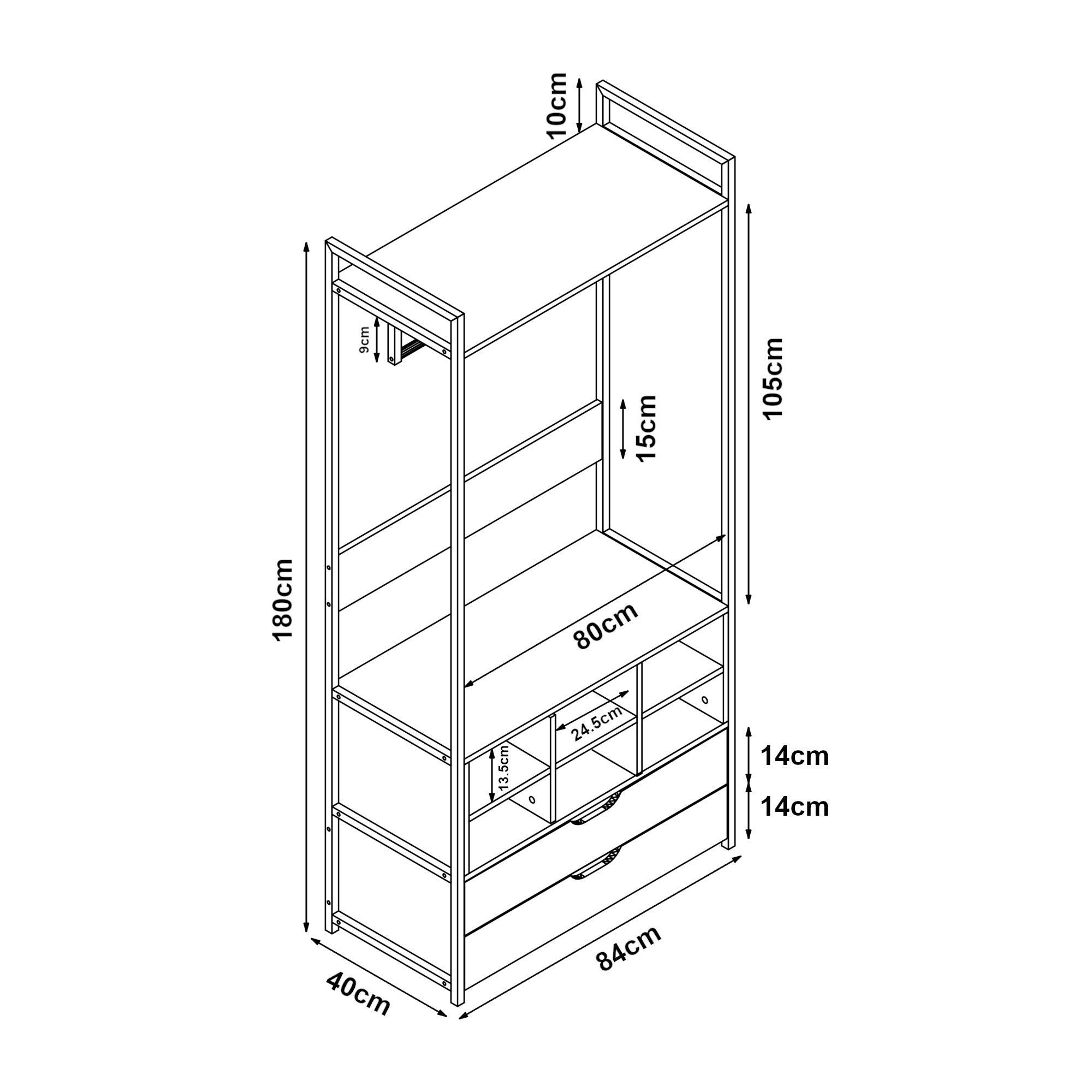 Organizzatore Guardaroba Larem Mobile Porta Abiti con Scomparti - Bianco / Effetto Rovere [en.casa] - 5