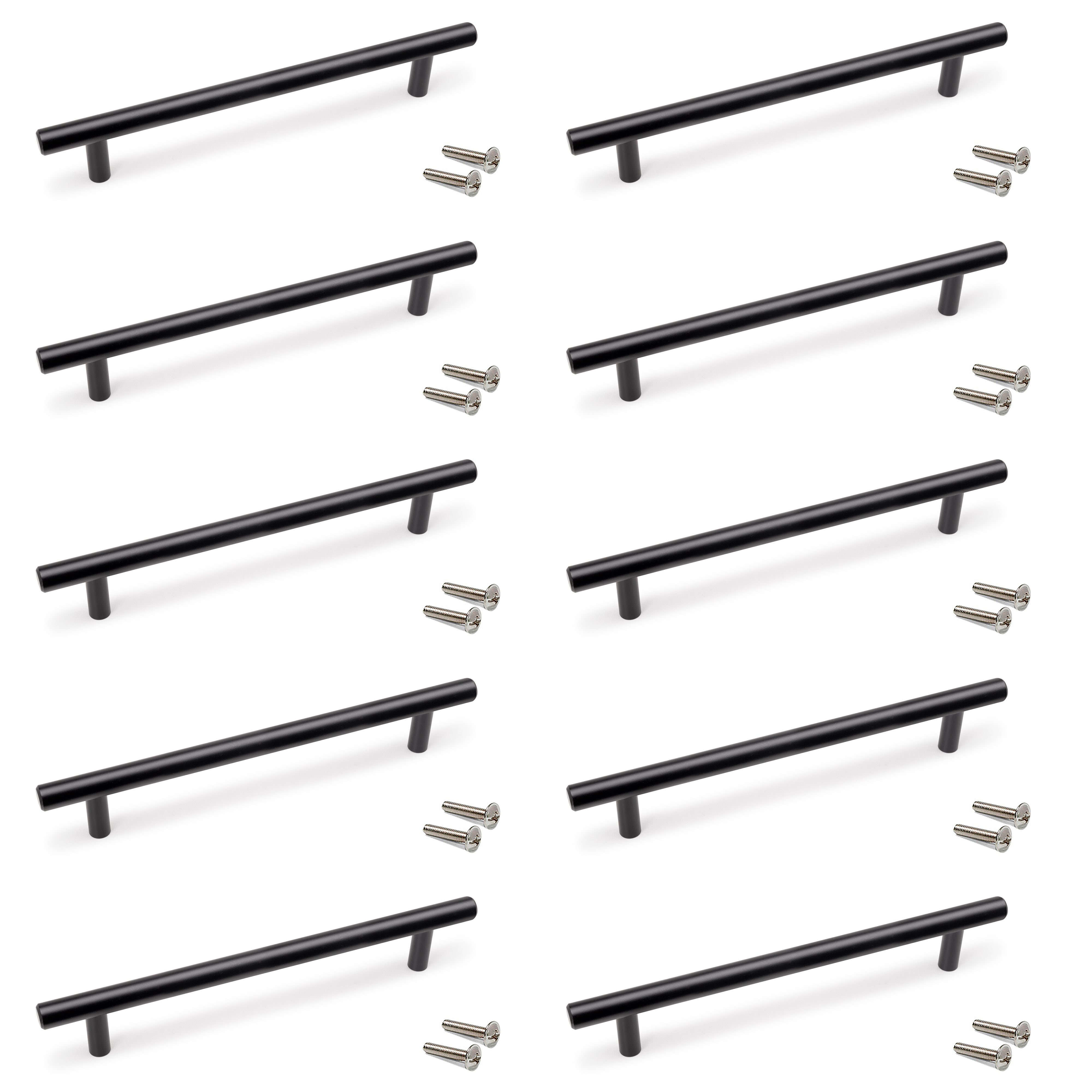 Emuca Pakiet 10 uchwytów meblowych Orlando, L210mm, Rozstaw 160mm, Stal, Malowane na czarno