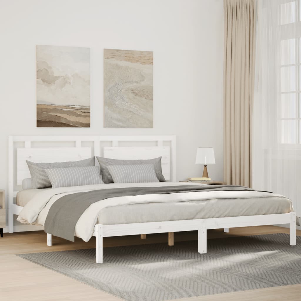 Dłuższe łóżko bez materaca, białe, 200x220 cm, lite drewno vidaXL