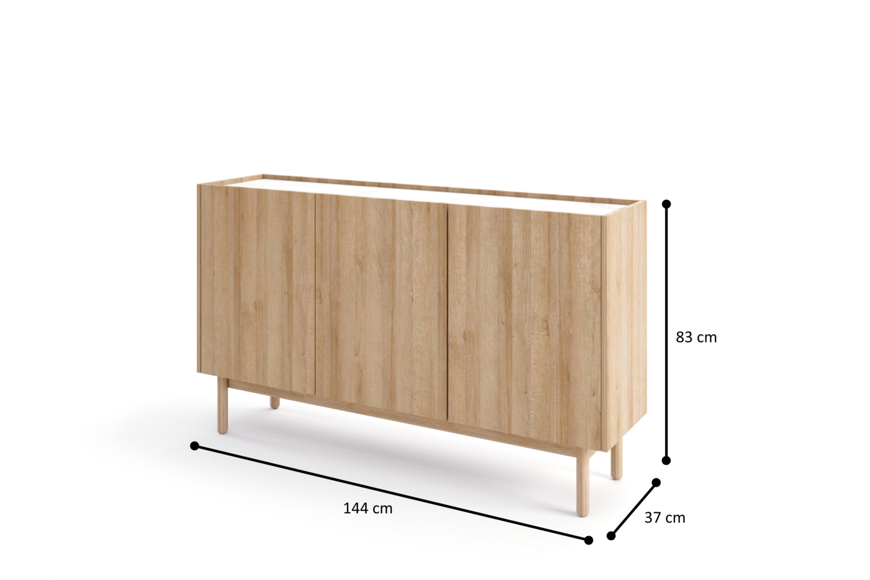 Komoda: 3 drzwi, 6 półek, dąb Riviera, 144 cm x 83 cm x 37 cm - 4