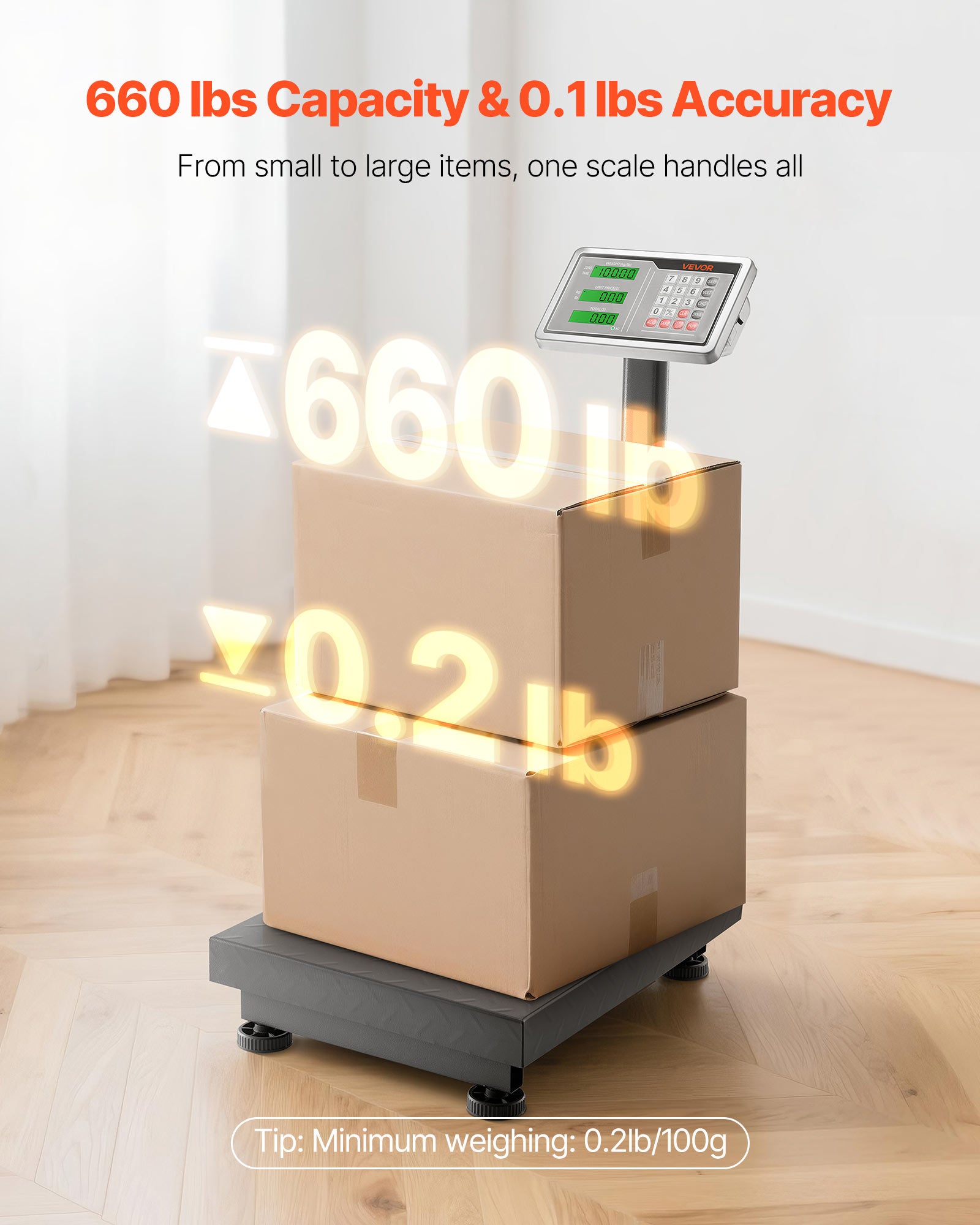 Balance Plateforme Professionnelle VEVOR 300 kg, Haute Précision 50 g, Fonction Tare, Alimentation CA/CC, Balance Expédition pour Bagages Colis - 2