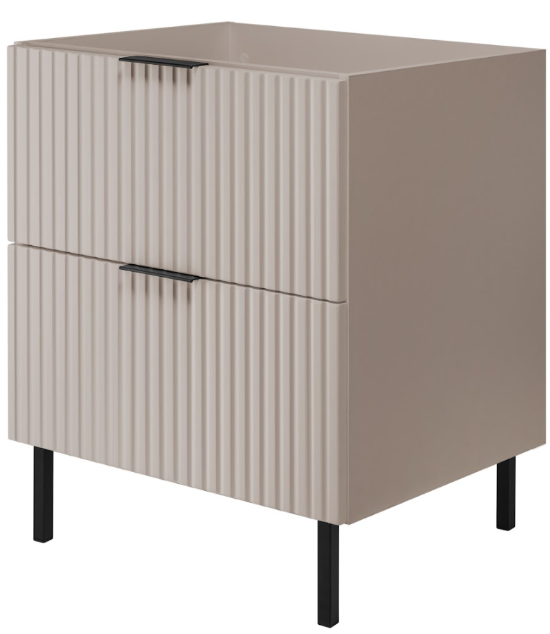 Szafka pod umywalkę FLOW 60 cm kaszmir 2 kolory uchwytów nóżki w zestawie ryflowane fronty