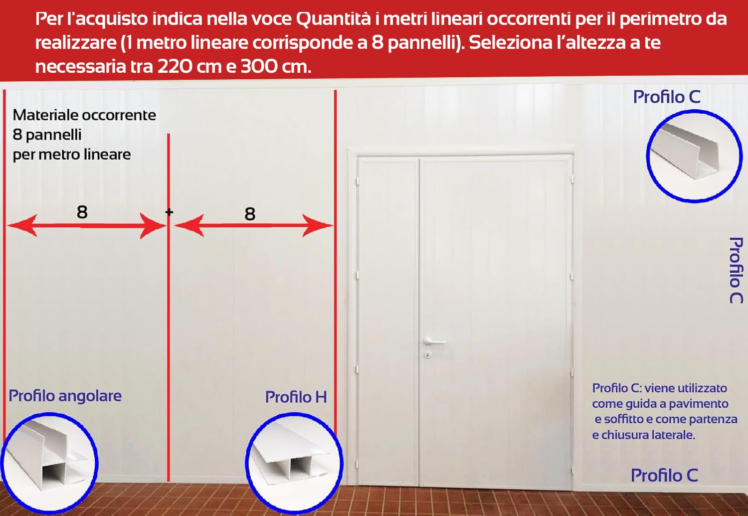 Pannelli divisori in PVC (mt 1 x 2,2 H) disponibili in H 220/300. Prezzo pannelli €75/m² N.B: Per gli accessori di complemento vai a Caratteristiche - 2