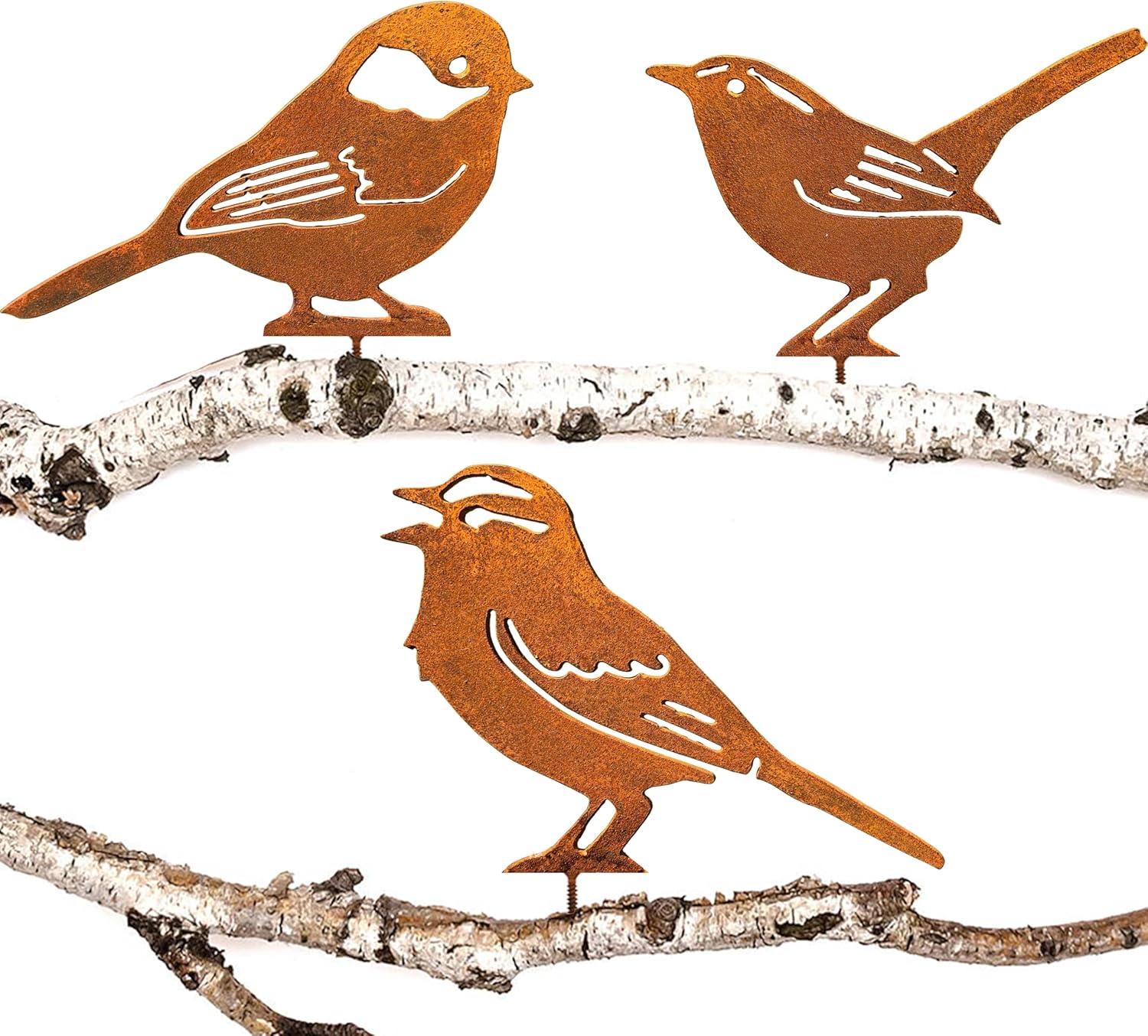 Dekoracja ogrodowa Rusty Birds na drzewo, naturalna patyna rdzy, dekoracja do ogrodu w stylu retro, sikora, strzyżyk, wróbel domowy