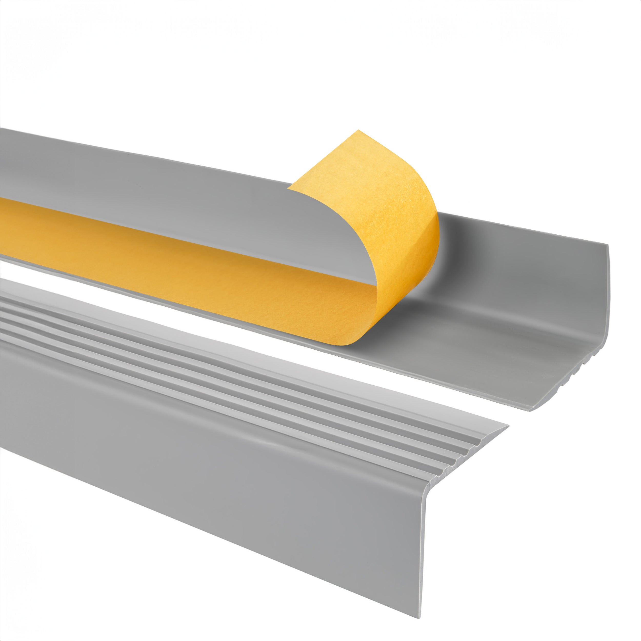 Samoprzylepny profil schodowy 50x42 mm PVC na krawędzie stopni z ryflowaniem - 180 cm, szary