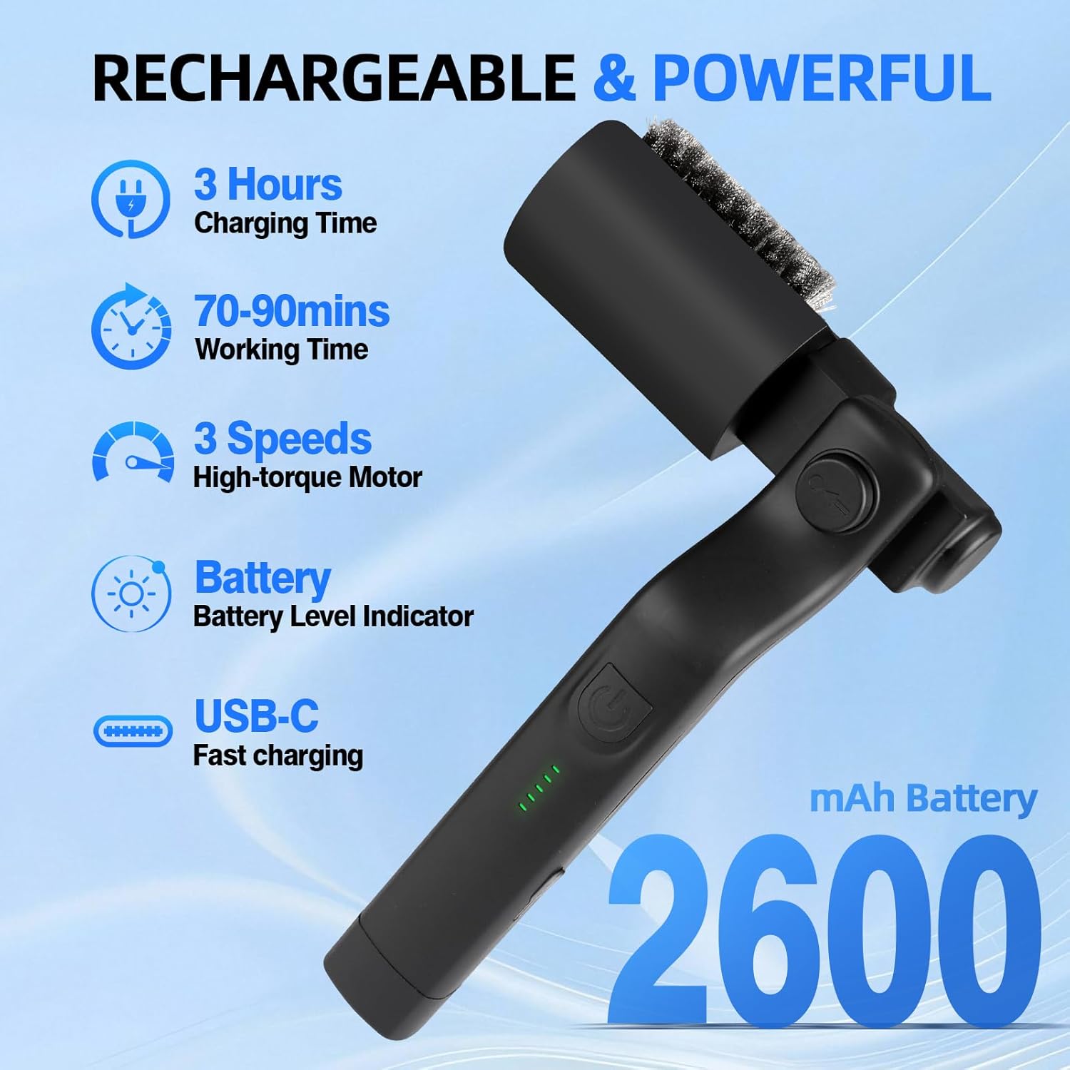 Brosse Électrique pour Barbecue Améliorée, Fonctionnant sur Batterie avec Angle Réglable, Tête en Acier Inoxydable, pour Grilles (Noir) - 6