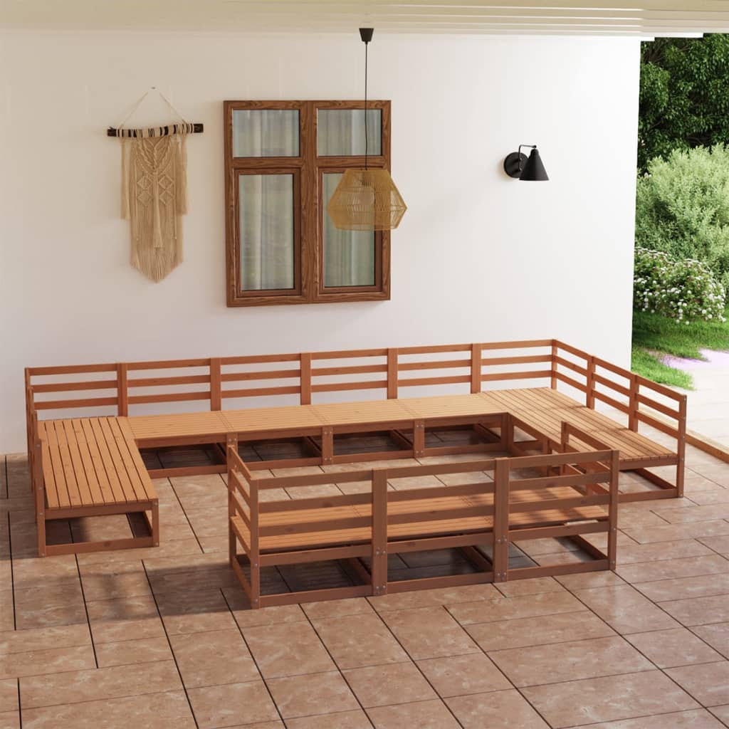 Vidaxl  Juego De Muebles De Jardín 13 Piezas Madera Maciza De Pino Marrón , Leroy Merlin