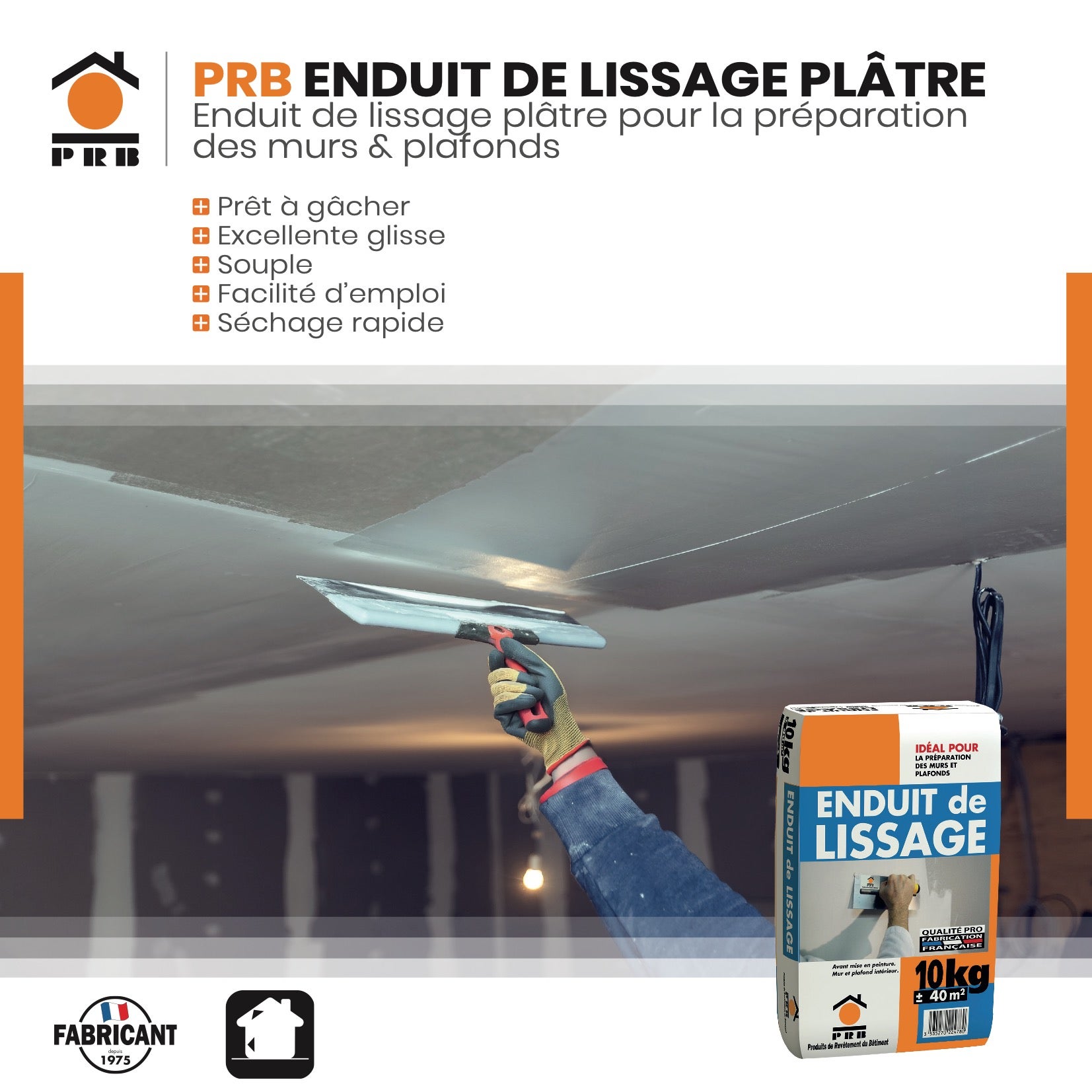 Enduit de Lissage Plâtre 10kg - Haute Performance, Finition Extra Lisse - Murs et Plafonds Intérieurs - Forte Adhérence - 2