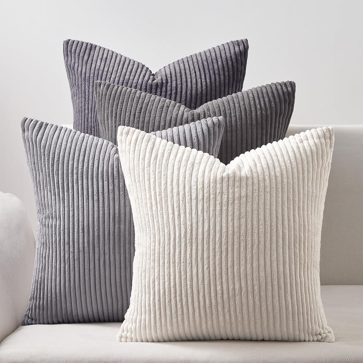 Lot de 4 housses de coussin 45x45 cm en velours côtelé gris dégradé ...