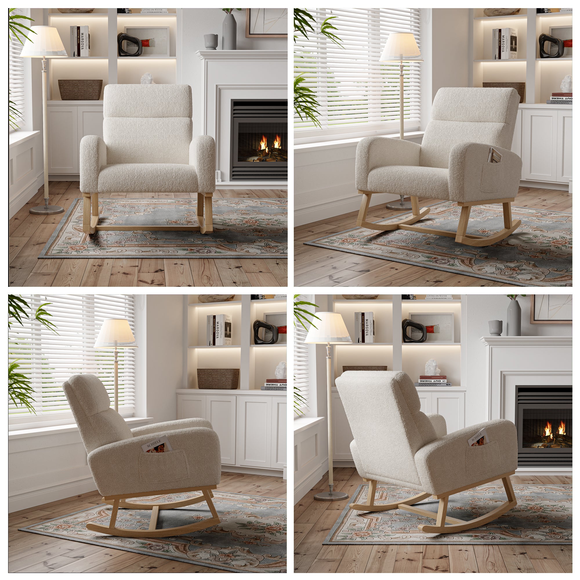 Fauteuil a Bascule, Chaise a Bascule Allaitement avec Poches Latérales et Base en Bois, Fauteuil Rocking Chair interieur extérieur pour Chambre, Beige - 7