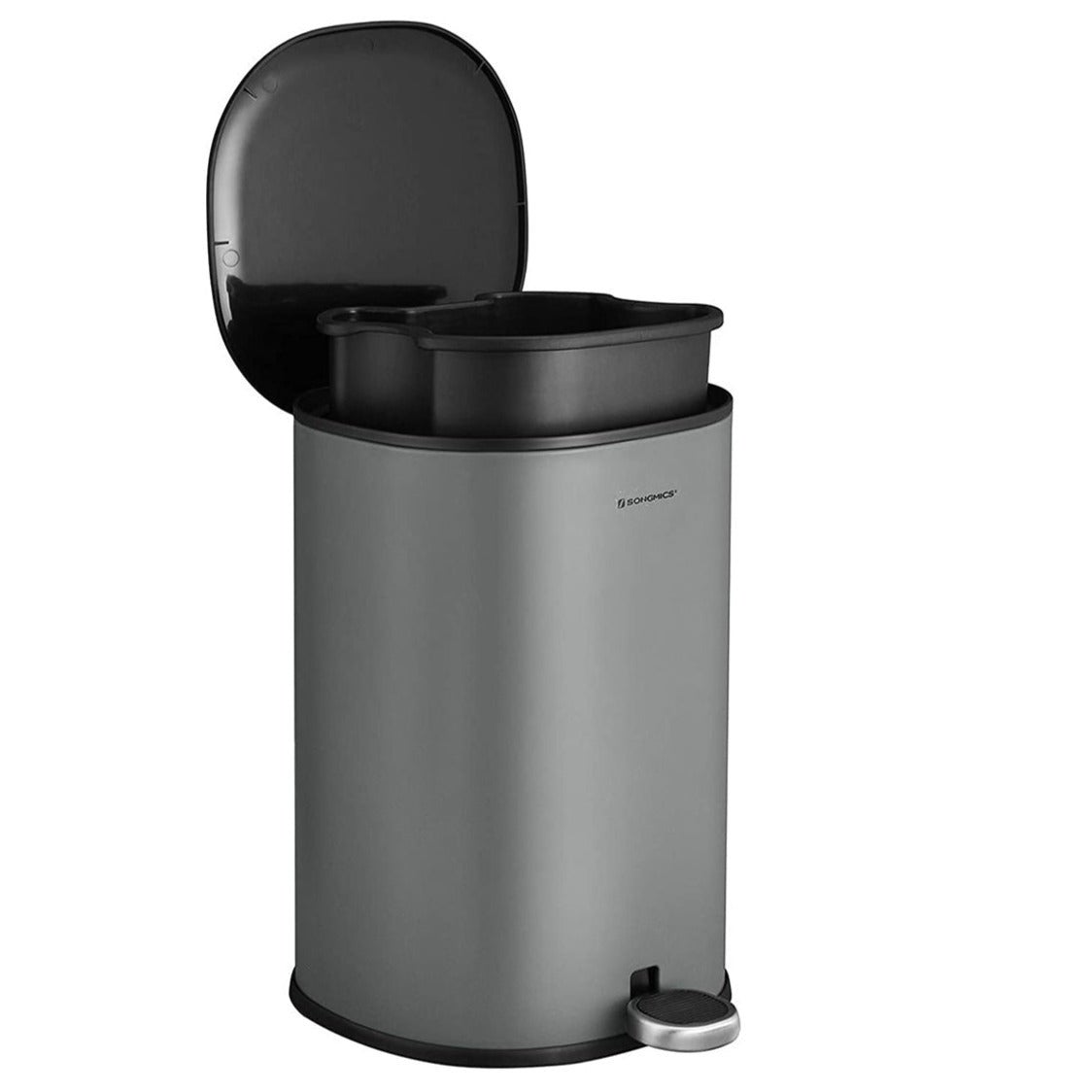 Poubelle 5 L, Avec Pédale En Acier, Poubelle Intérieure Et Couvercle Poignee Fermeture Discrete Hermetique Pour Salle De Bain Wc Gris Et Noir