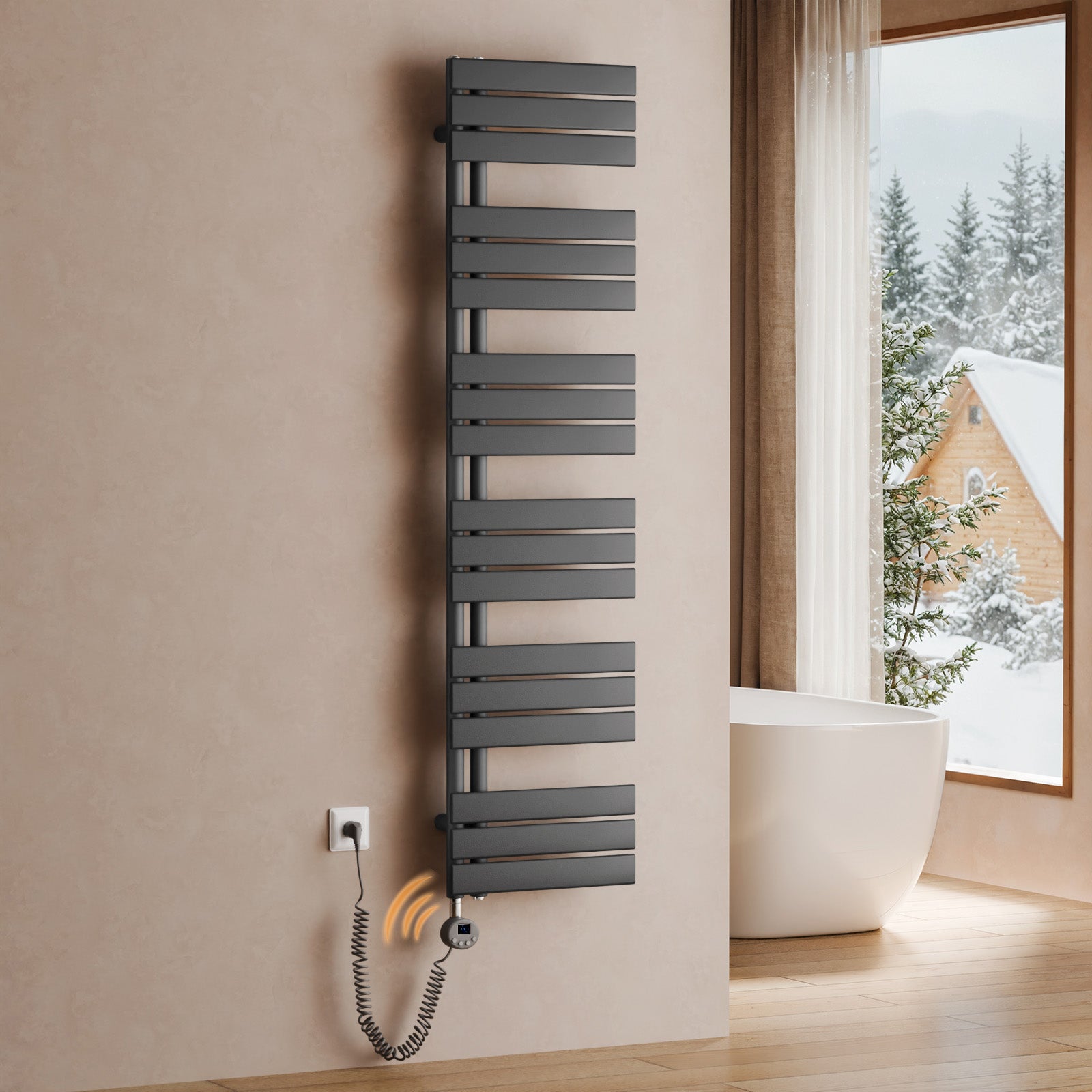 Grzejnik łazienkowy elektryczny WiFi z inteligentnym termostatem – Zdalne sterowanie przez aplikację, montaż na ścianie, antracytowy, 159,9×40cm,800W