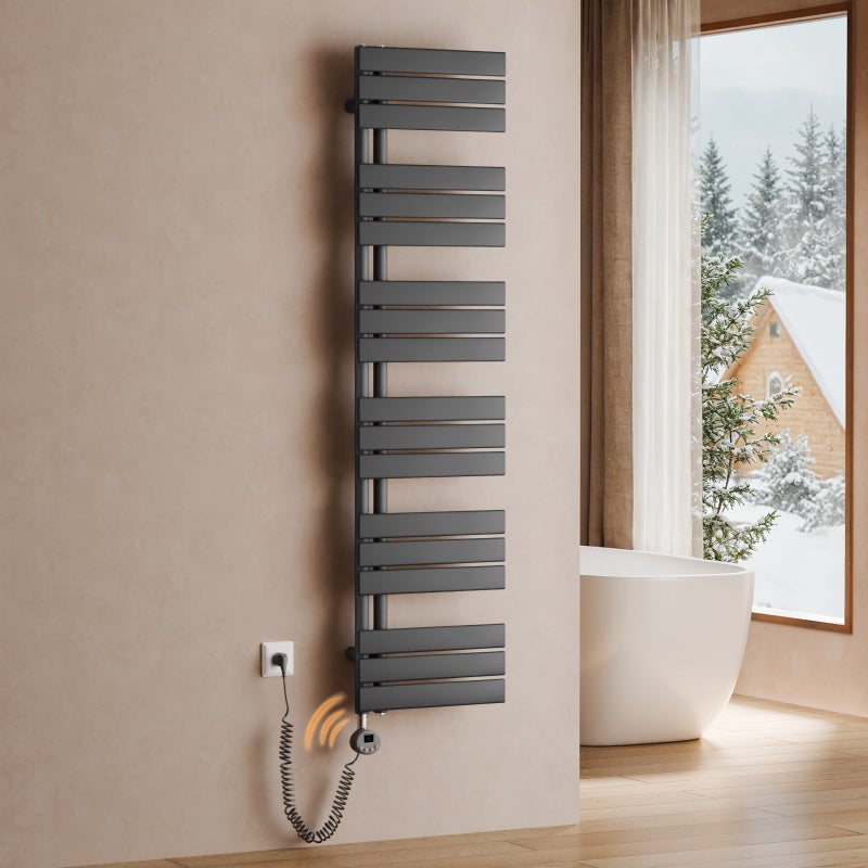 Grzejnik łazienkowy elektryczny WiFi z inteligentnym termostatem – Zdalne sterowanie przez aplikację, montaż na ścianie, antracytowy, 159,9×40cm,800W