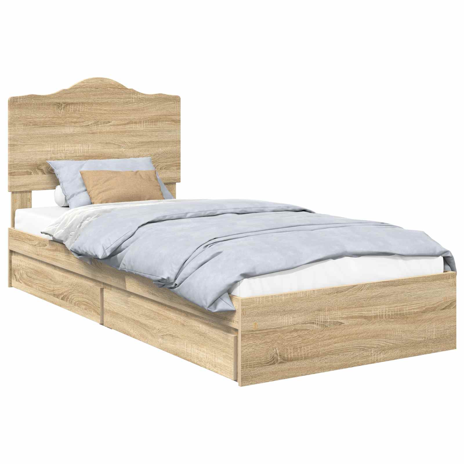 Lit avec rangement, panneau de bois, chêne, pour la chambre, 70 × 190 cm - 2