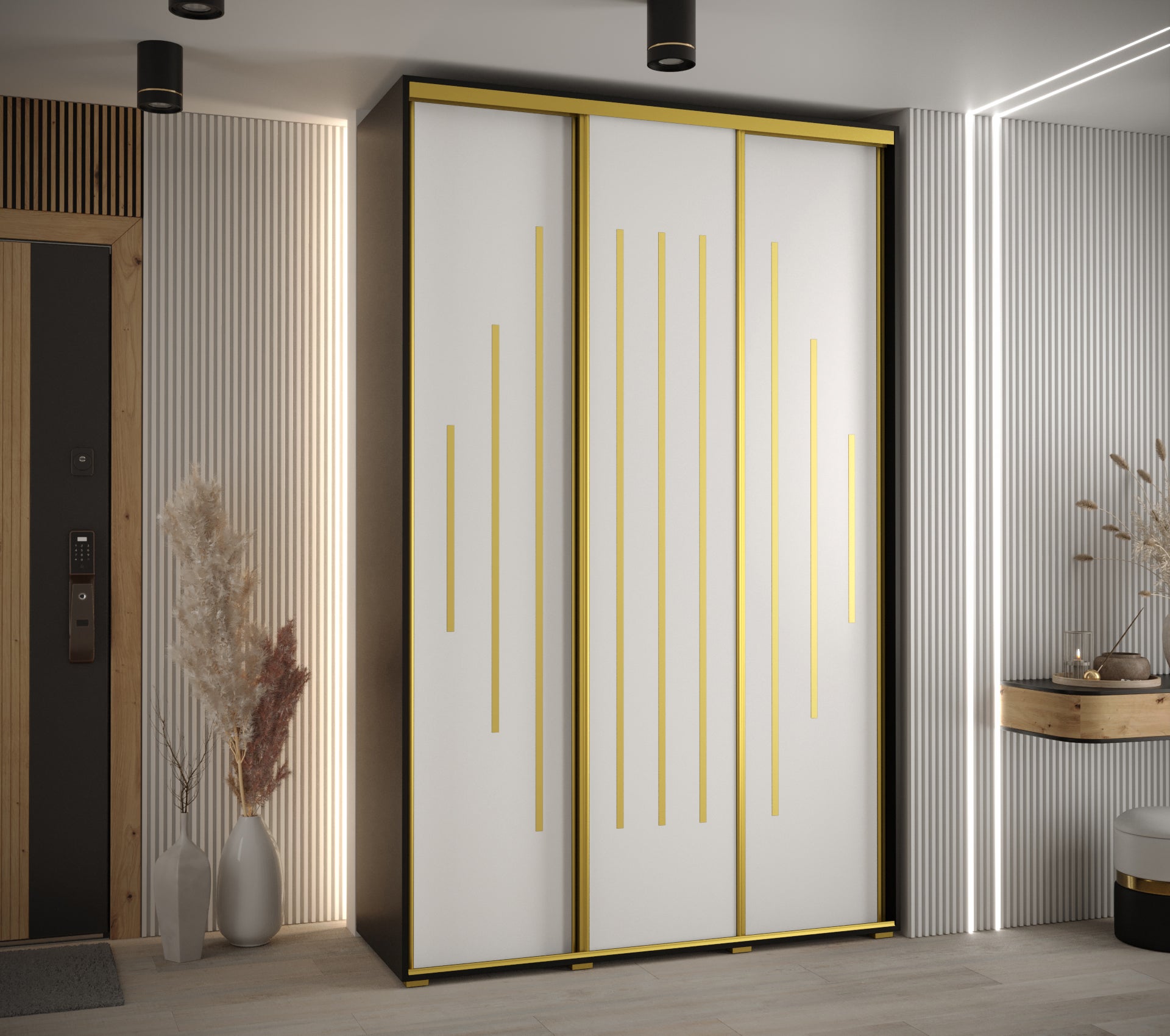 Szafa przesuwna wysoka Davos 12 150 x 60 x 235,2 cm czarny + biały + u. złoty - Abiks Meble - 2