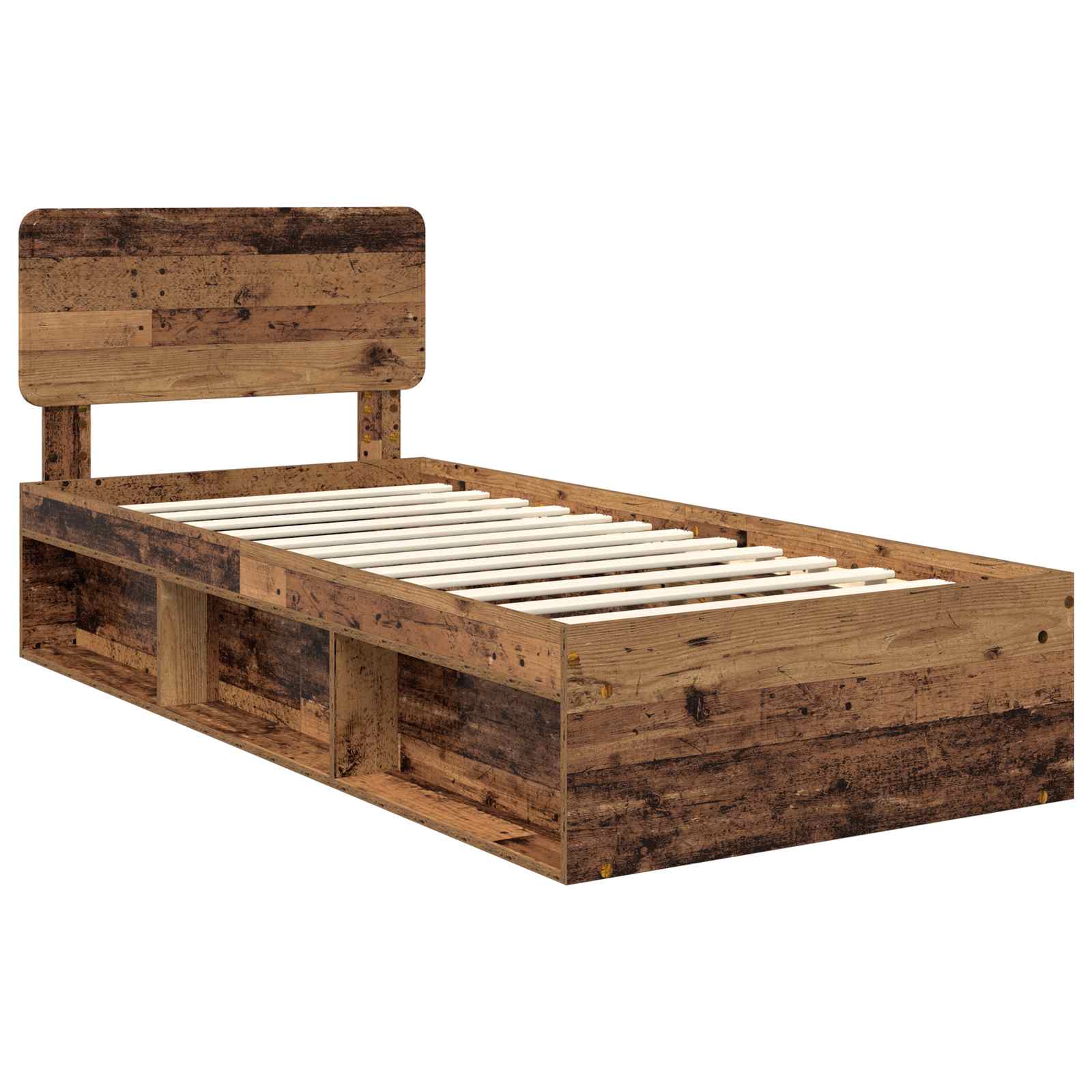 Cadre de lit, finition bois ancien, en pin massif, pour la chambre, 75 × 190 cm - 4