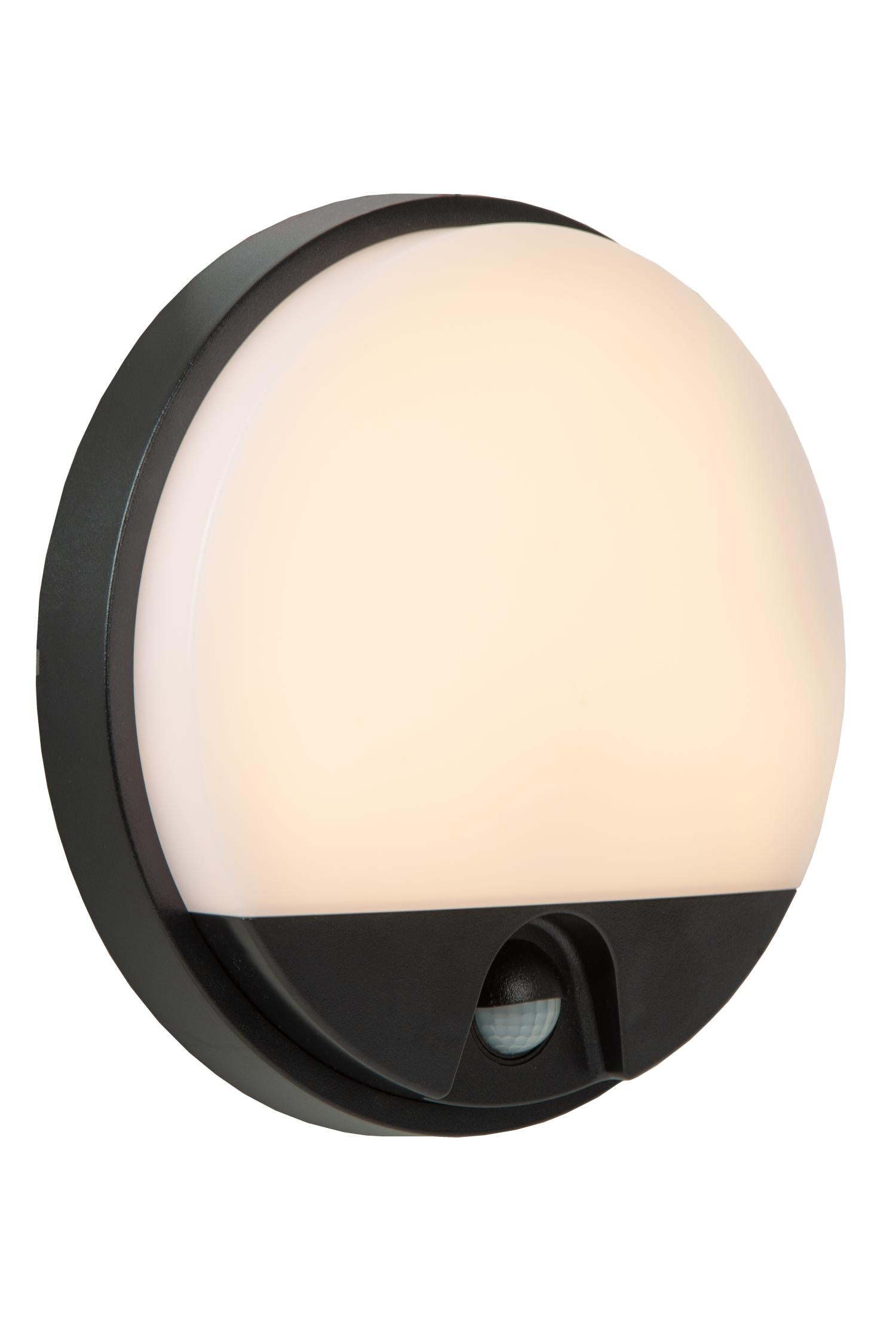 Kinkiet zewnętrzny z czujnikiem HUPS LED 10W Ciepła biel 1000lm czarny wym:21x21x4,9cm IP54 Lucide
