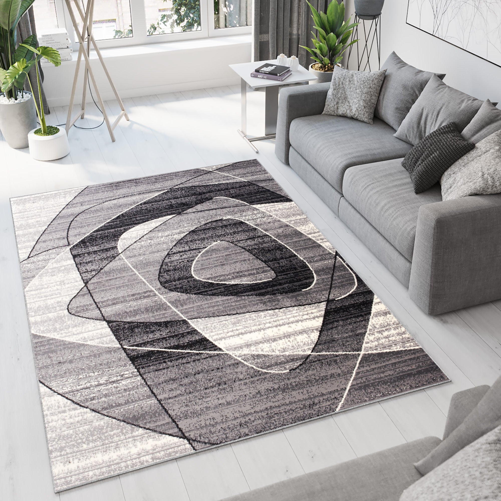 Tapiso dream alfombra salón dormitorio negro gris crema geométrico óptico fina 220 x 300 cm