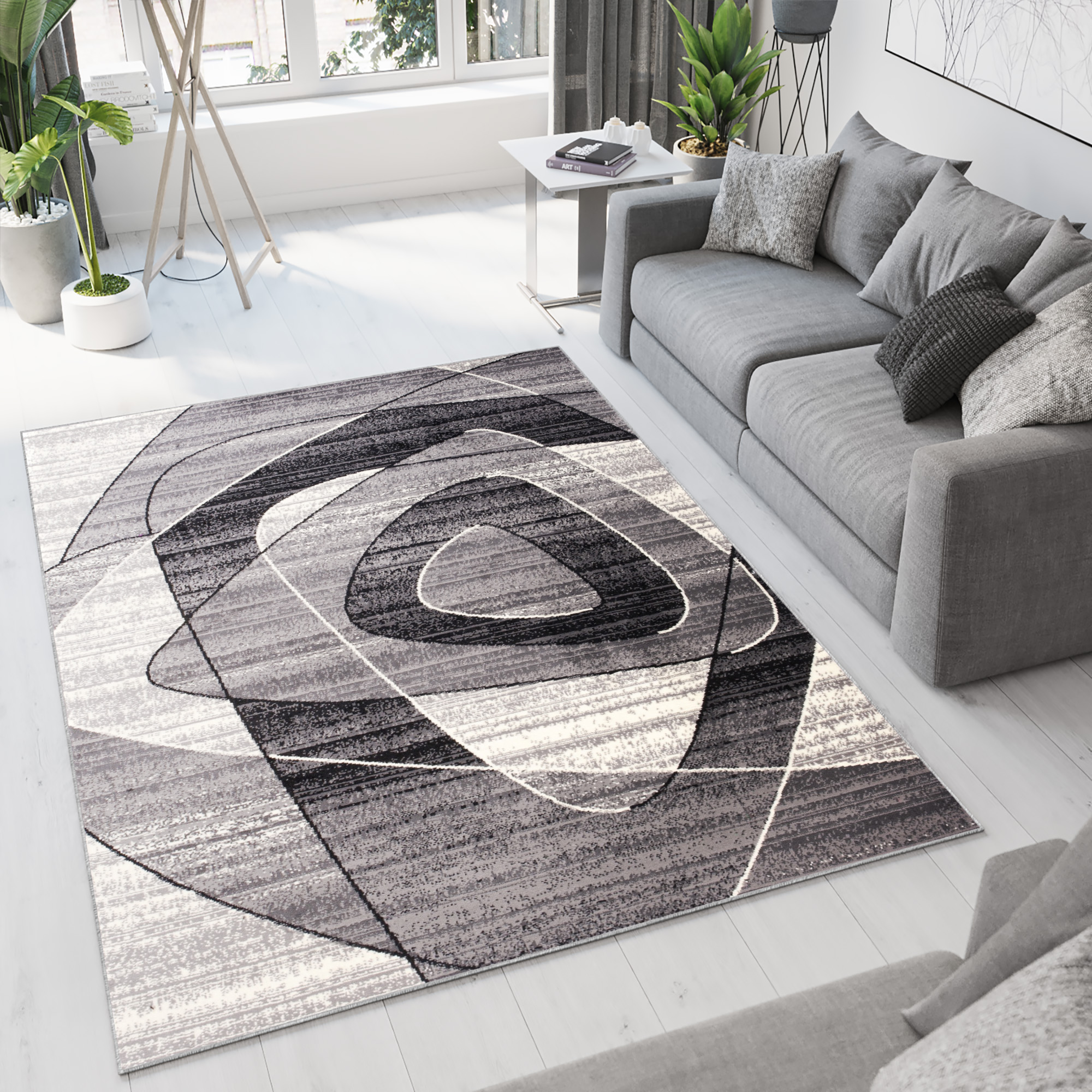 Tapiso dream alfombra salón dormitorio negro gris crema geométrico óptico fina 160 x 220 cm