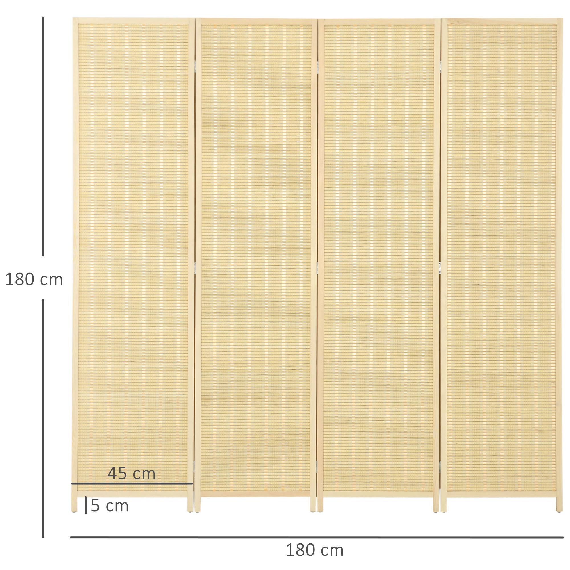 Paravent conçu en bois séparateur de pièce closion de séparation pliable 4 panneaux 180 x 180 centimètres naturel - 5