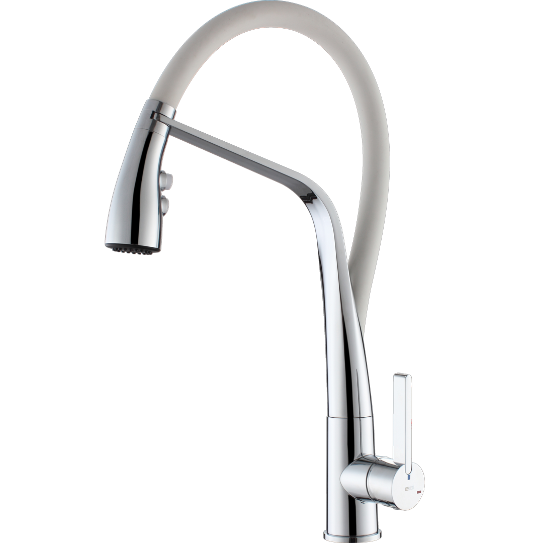 Angel Bateria zlewozmywakowa z ruchomą słuchawką prysznicową, chromowana, z białym wężem