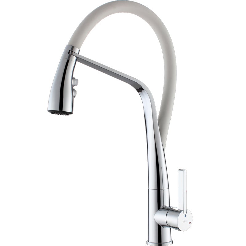 Angel Bateria zlewozmywakowa z ruchomą słuchawką prysznicową, chromowana, z białym wężem