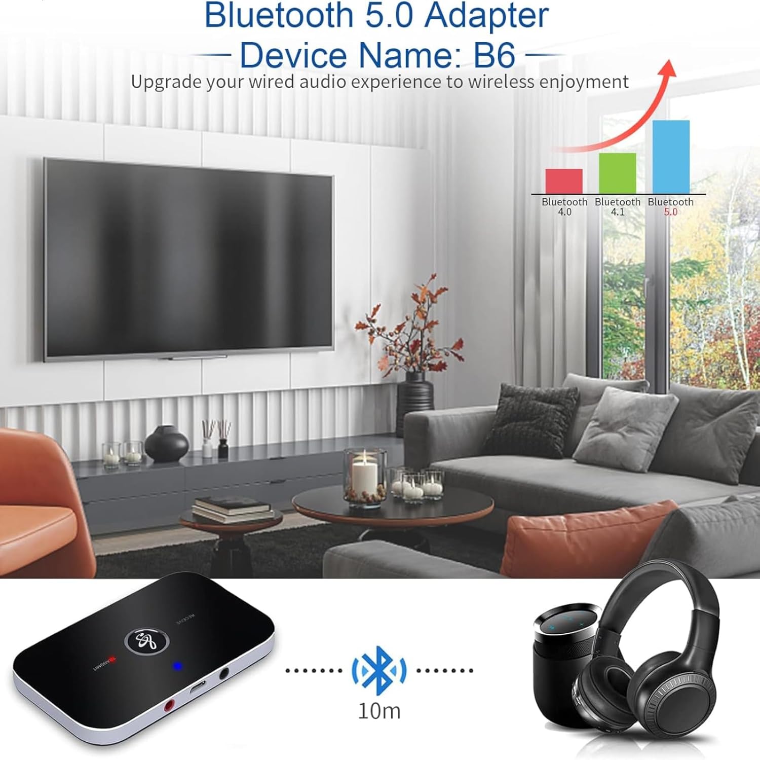 Adaptateur Bluetooth Récepteur, Émetteur 5.0 Transmetteur 2 en 1 avec Sortie 3,5mm Adaptateur/Convertisseur Bluetooth Audio RCA - 3