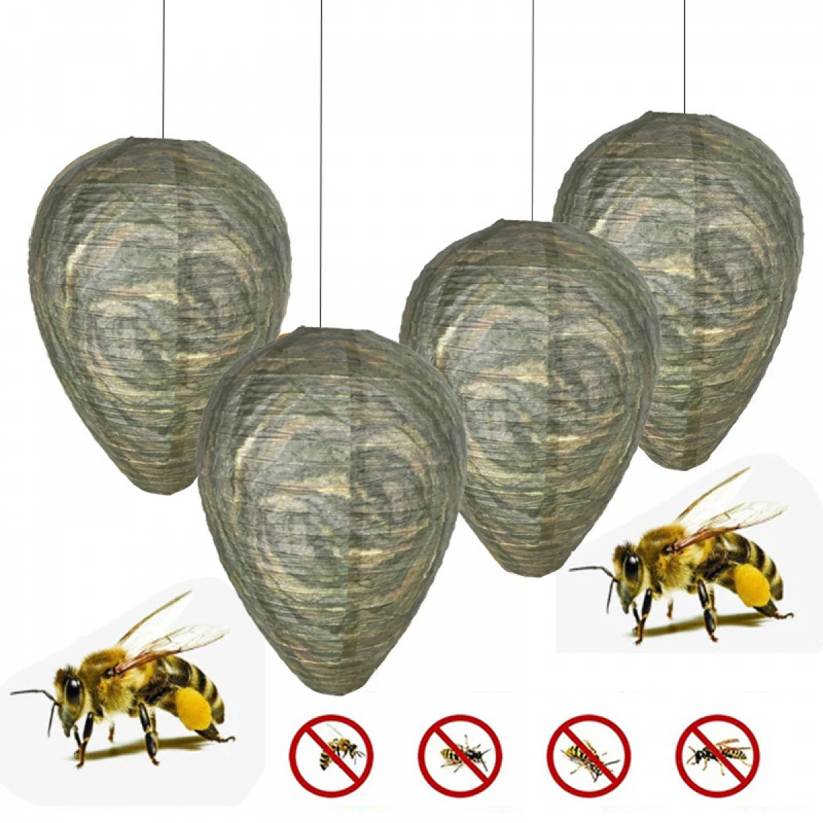 Pułapka na osy w kształcie gniazda, wisząca, 4 sztuki, wykonana z plastiku, do użytku zewnętrznego, na owady, lampion w kształcie ula z papieru