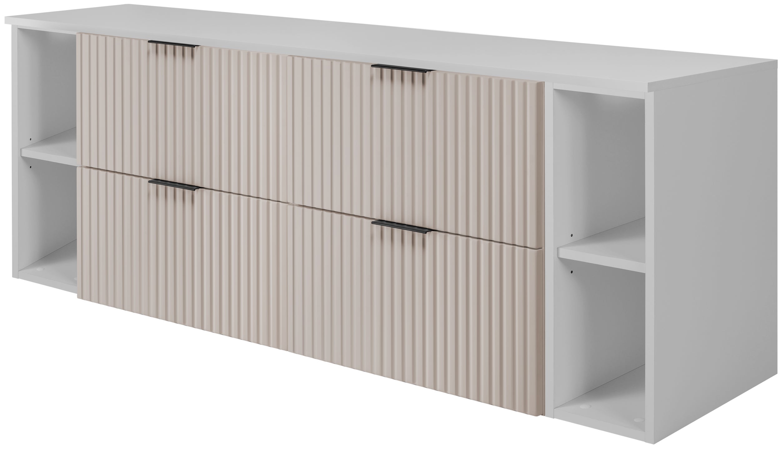 Zestaw łazienkowy FLOW 160 cm kaszmir z białymi regałami blat w zestawie